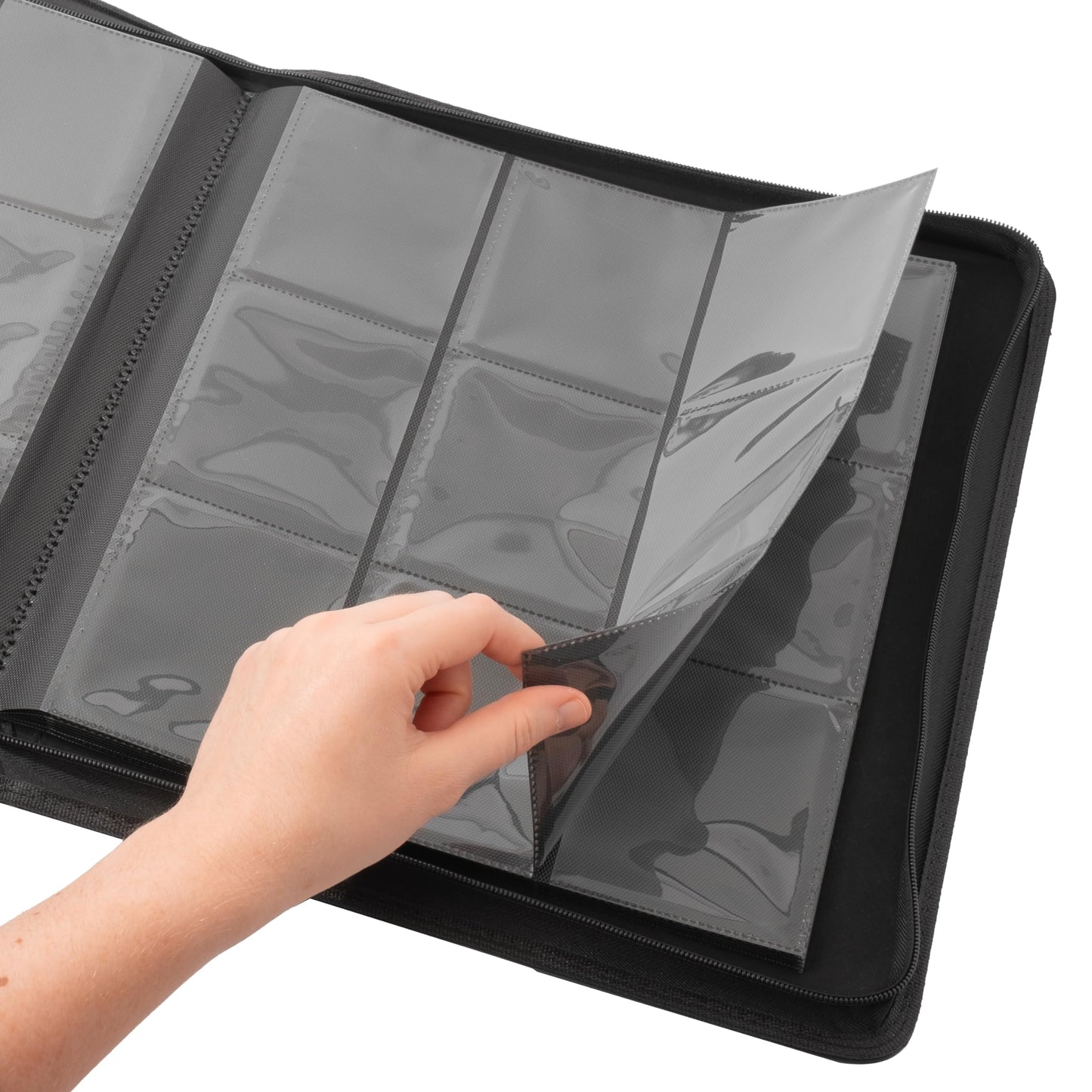 Onyx Toploader Binder 9-Pocket 288 Toploaders - 16 Ringless Double Sided Pages for Cards in 3" x 4" Top Loaders - 9 Pocket Side Loading Pages for Trading or Sports Card Storage - Zipper (Black)