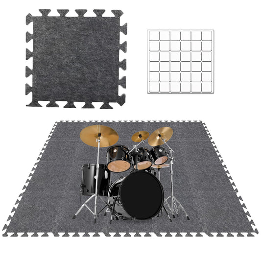16 Pcs Thick Sound Absorbing Interlocking Floor Mats, 11"x11"x0.4" High Density Non-Slip Anti-Vibration Rug for Music Studio, Drum & Piano Room - Grey