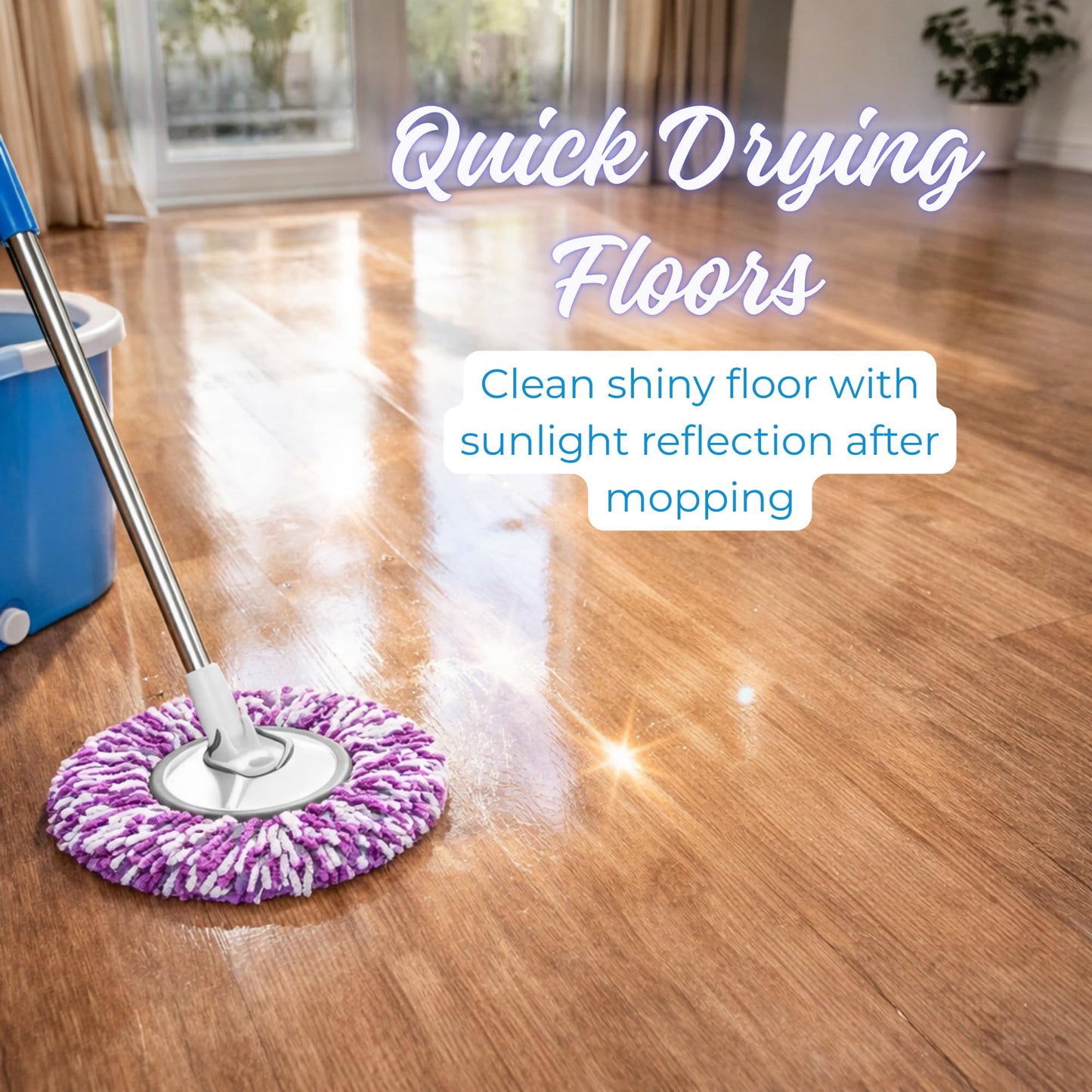 NESTLYF Spin Mop & Bucket Set Blue, 2 PCS Microfiber Mops with Stainless Steel Handle, Easy Self-Wringing System, Durable ABS Bucket, Deep Cleaning for Home Floors