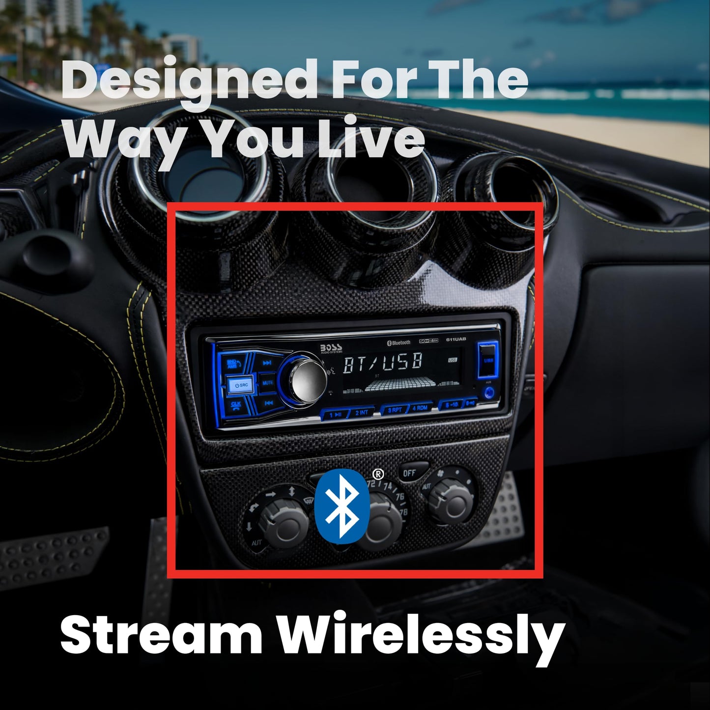 BOSS Audio Systems 611UAB Car Stereo - Single Din, Bluetooth, No CD DVD Player, AM/FM Radio Receiver, Aux Input, USB
