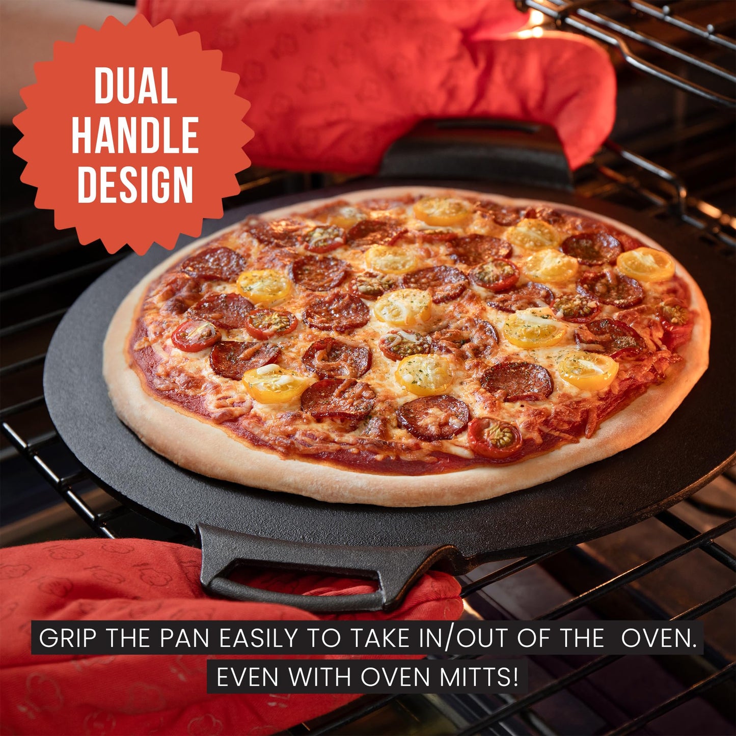 Chef Pomodoro Cast Iron Pizza Pan, Inch Pre-Seasoned Skillet, with Handles, Baking Pan, Round Griddle for Dosa Tawa Roti, Comal for Tortillas, Baking Stove, Oven, Grill BBQ and Campfire (15-inch)