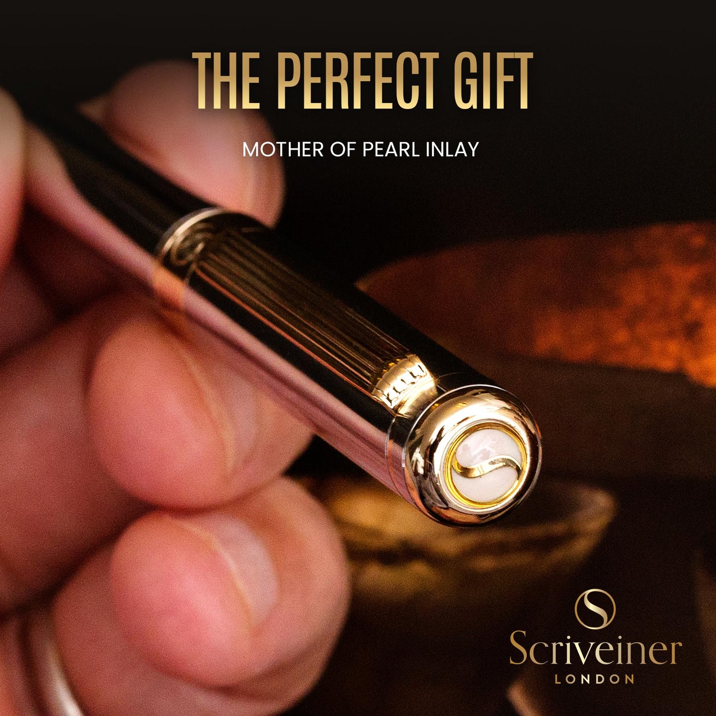 Scriveiner Silver Chrome Ballpoint Pen - Stunning Luxury Pen, Real Gold Plating, Schmidt Black Refill, Best Ball Pen Gift Set for Men & Women, Professional Executive Office, Nice Fancy Designer Pens