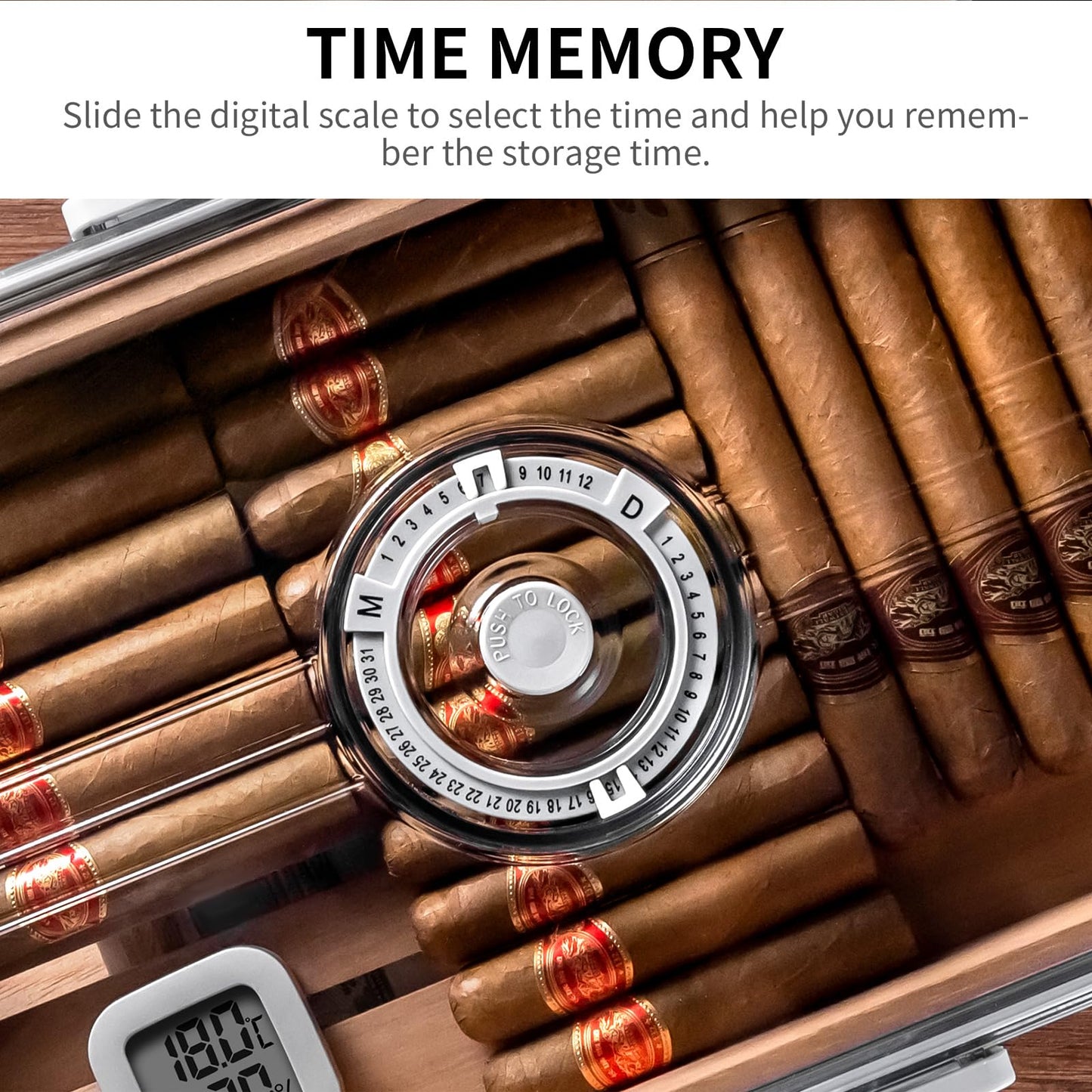 CIGARLOONG Cigar Humidor Large Accommodate 80-100 Cigars,Built-in Cedar Wood Shelf with High Precision Hygrometer and HumidifierTransparent Acrylic Cigar Storage Box (L)