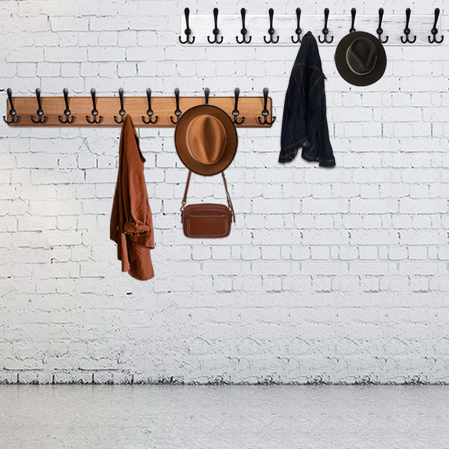 WEBI Coat Rack Wall Mount,Coat Hooks Wall Mounted,16'' Hole to Hole,Wood Coat Hanger Wall,Hook Rack Rail,5 Triple Hooks for Hanging Coats,Jacket,Clothes