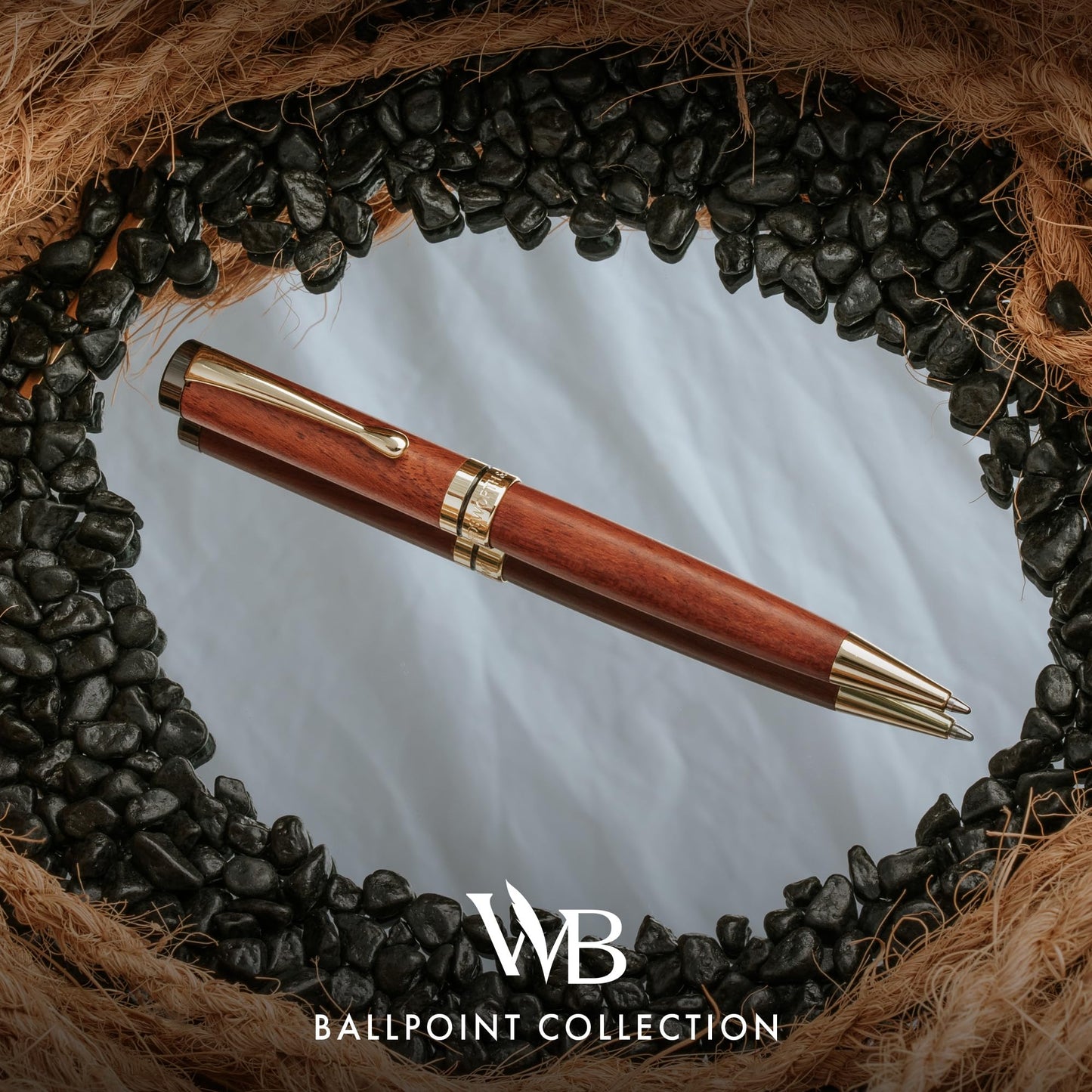 Wordsworth and Black Ballpoint Pen Set - Stunning Luxury Pen Bamboo Rosewood Gold Finish, Refillable, Best Ball Pen for Men & Women, Black Ink Refill, Elegant, Point Pen