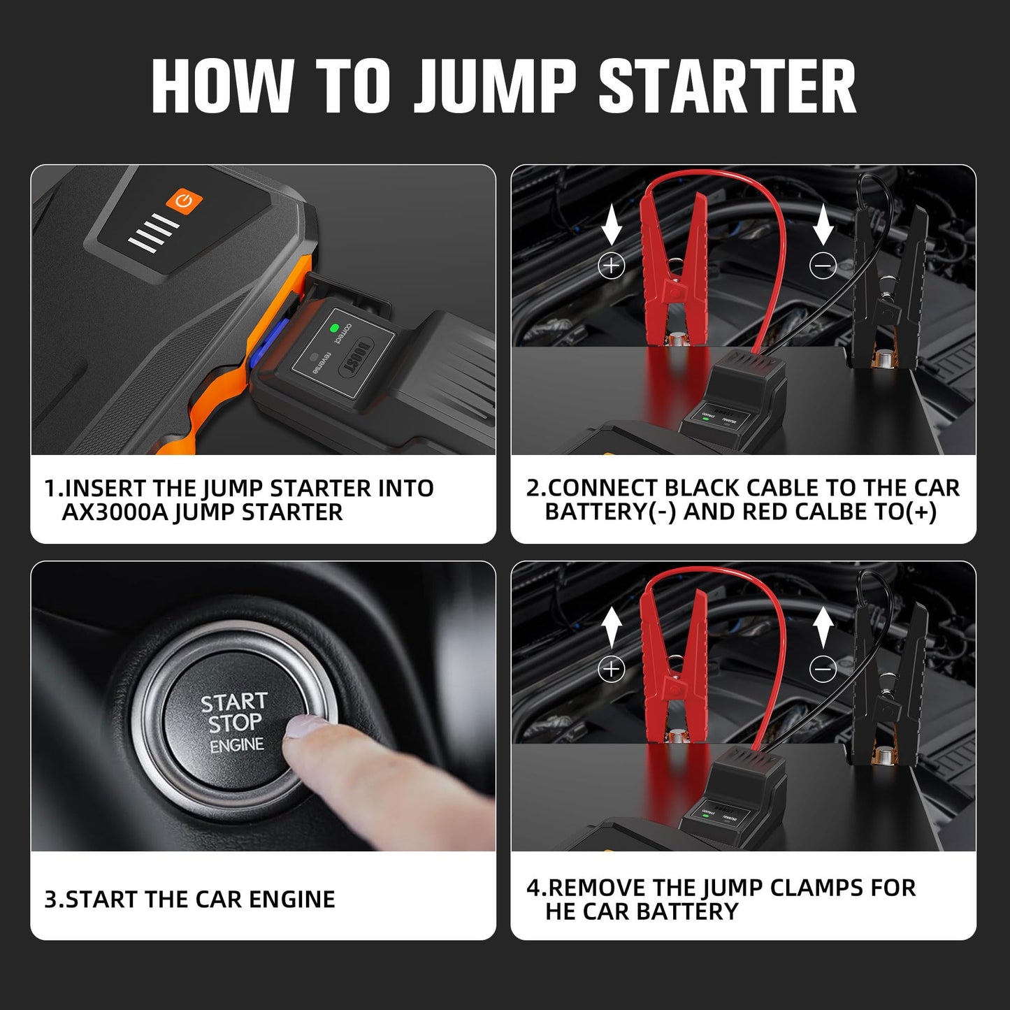 AsperX Car Jump Starter, 3000A Car Battery Booster Jump Starter Up to 10.0L Gas or 8.0L Diesel Engine with 3 USB Output, 12V Portable Booster Pack Jump Starter for Car Battery with LED Light