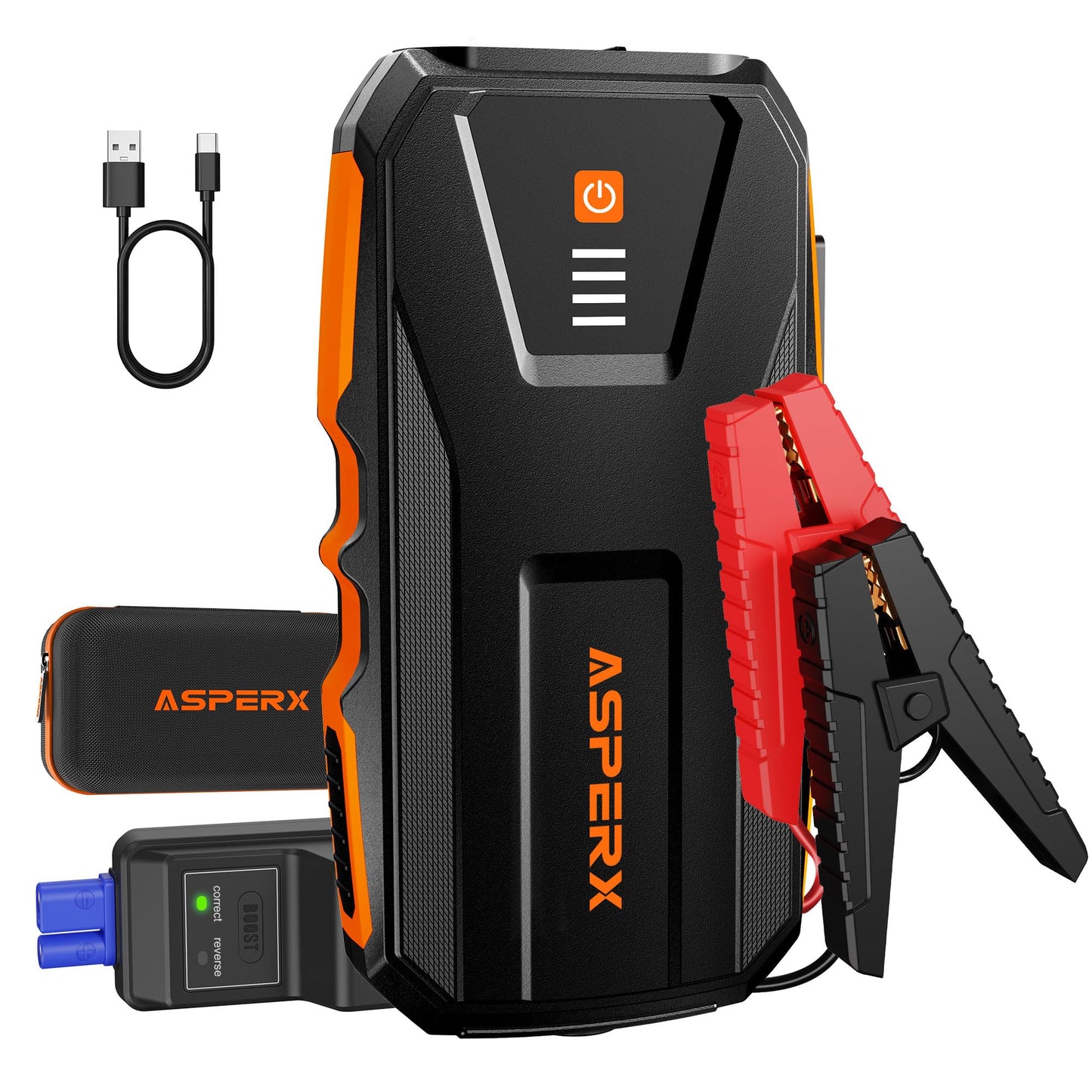 AsperX Car Jump Starter, 3000A Car Battery Booster Jump Starter Up to 10.0L Gas or 8.0L Diesel Engine with 3 USB Output, 12V Portable Booster Pack Jump Starter for Car Battery with LED Light