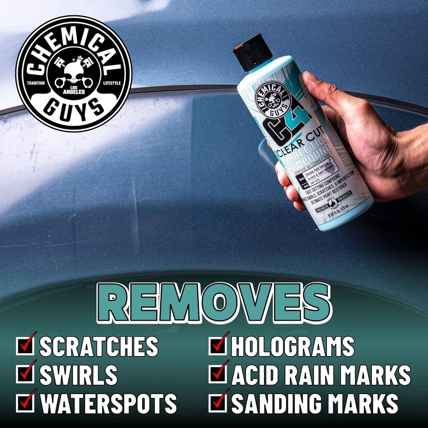 Chemical Guys C4 Clear Cut Correction Compound & P4 Precision Polish Kit (Safe for Cars, Trucks, SUVs, RVs, Motorcycles, & More) 2 x 473 ml Bottles