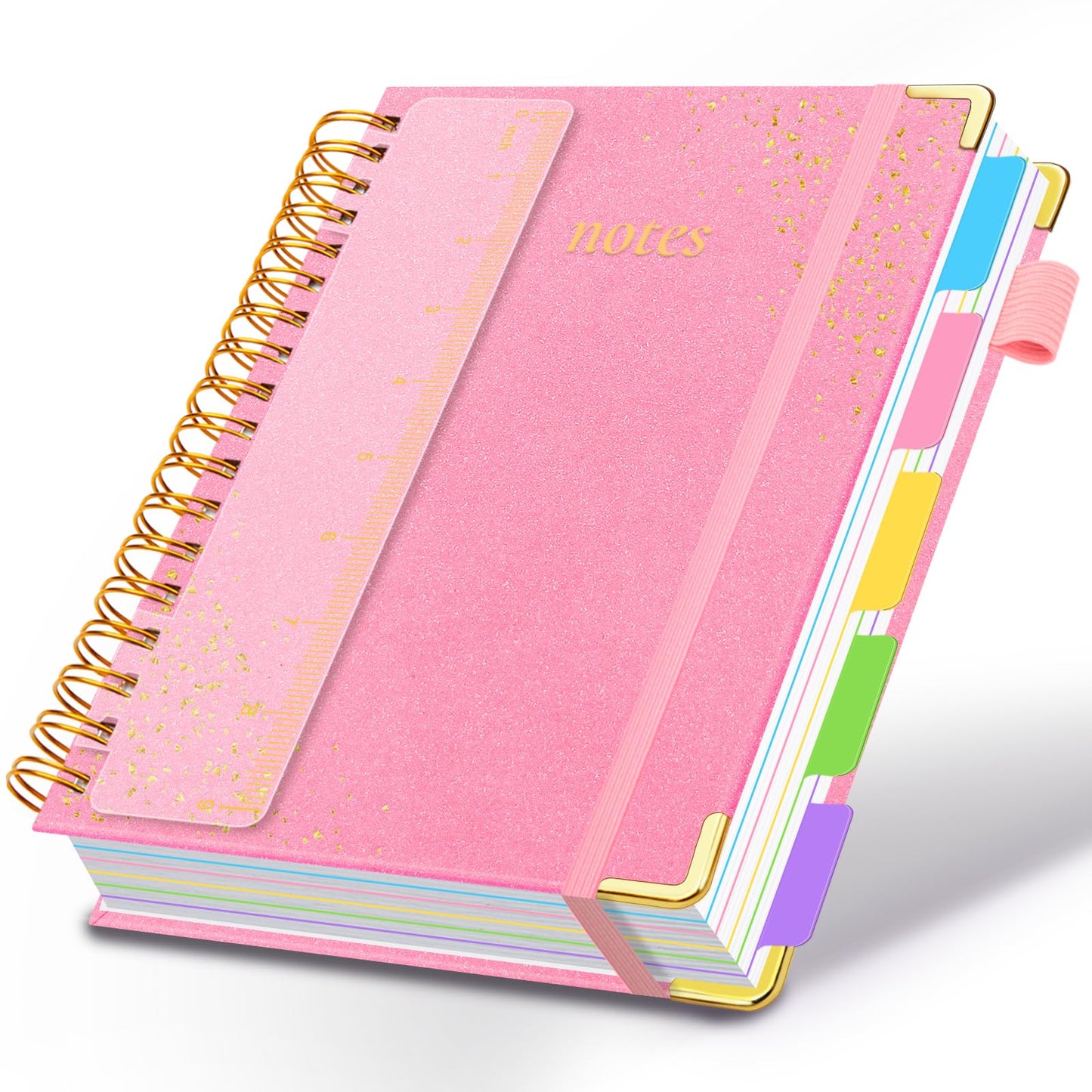Hardcover Spiral Notebook with Removable Dividers & Tabs, 8"x10" 5 Subject Notebooks for Work, 300 Pages College Ruled Notebook, Sparkle Lined Journal for Women Girls Students Note-Taking