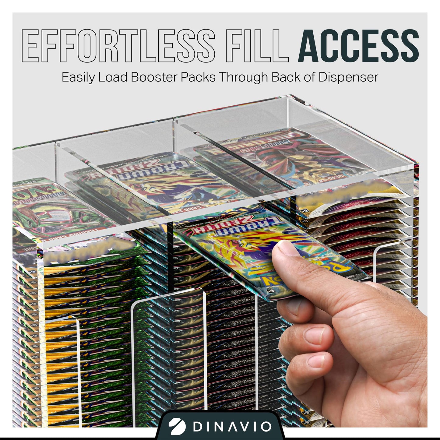Dinavio Crafthouse 3-Slot Booster Pack Dispenser with Black Base - Fits 120 Booster Packs for Dispensing - Compatible with TCG Trading Card Boosters and Sports Card Boosters - 4mm Acrylic Stackable