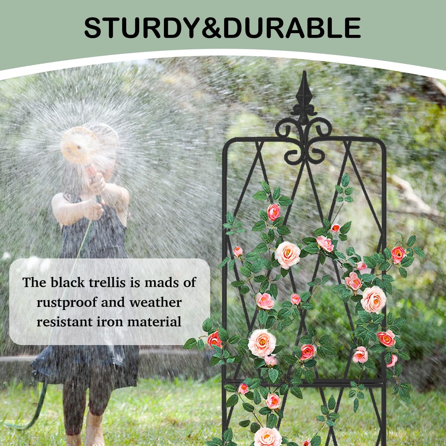 Garden Trellis for Climbing Plants Outdoor, Metal Garden Trellises, Decorative Fencing Flower Trellis with Durable Powder Coating for Vines Plant Rose, Vegetable Support (2, Pattern-A)