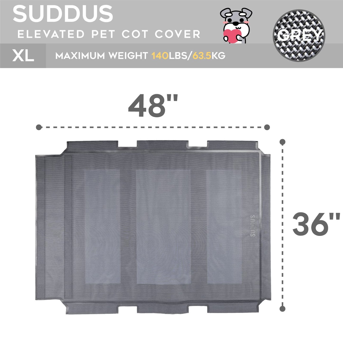 suddus Elevated Dog Bed Replacement Cover, Raised Dog Bed Chew Proof Easy to Clean, Breathable Elevated Pet Bed is Suitable for Indoor and Outdoor Use. Dog Cot are Not Included (XL/Grey)