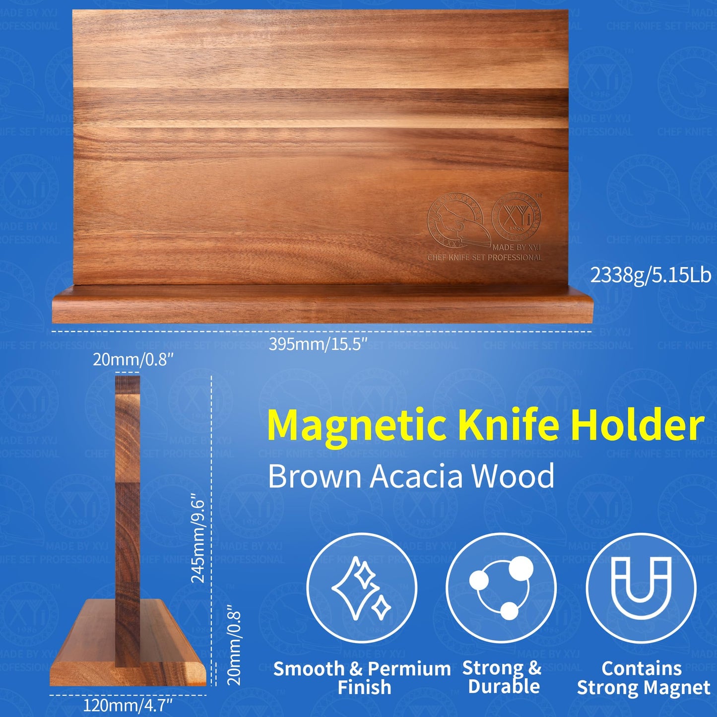 XYJ Magnetic Knife Block for Stainless Steel Knives,Scissors,Natural Wooden Holders Double Side Knife Storage Organizer Kitchen Cutlery Knife Stand