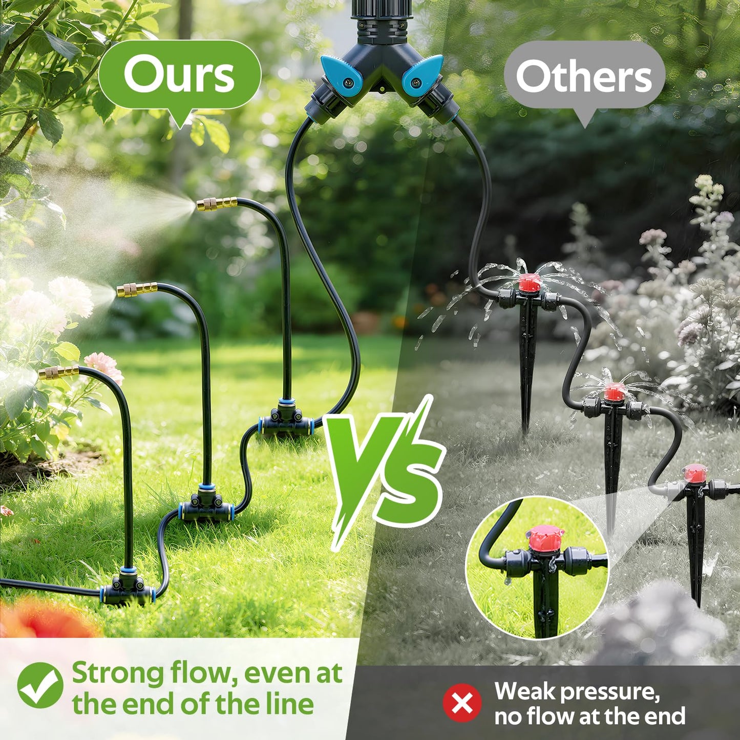 HIRALIY 360° Adjustable Drip Irrigation System 100FT, 1/4" Tubing with 16 Adjustable Copper Nozzles, Automatic Atomizing Watering Kit for Garden, Yard, Lawn, Greenhouse & Potted Plants