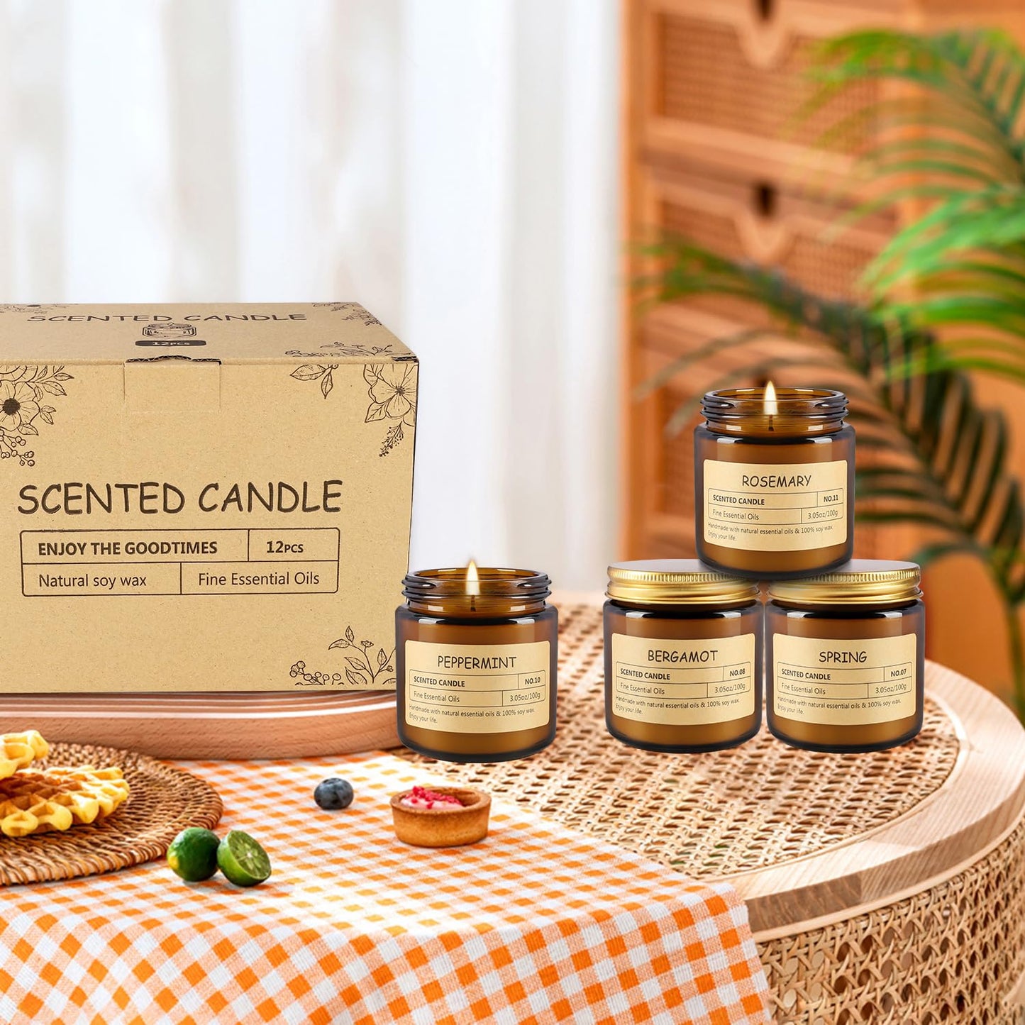 12Pack Scented Candle Sets - Aromatherapy Amber Jar Candles with Long - Lasting Scents - Ideal Gifts for Men & Women on Birthdays, Valentine's Day, Mother's Day, Thanksgiving Day, Christmas Day