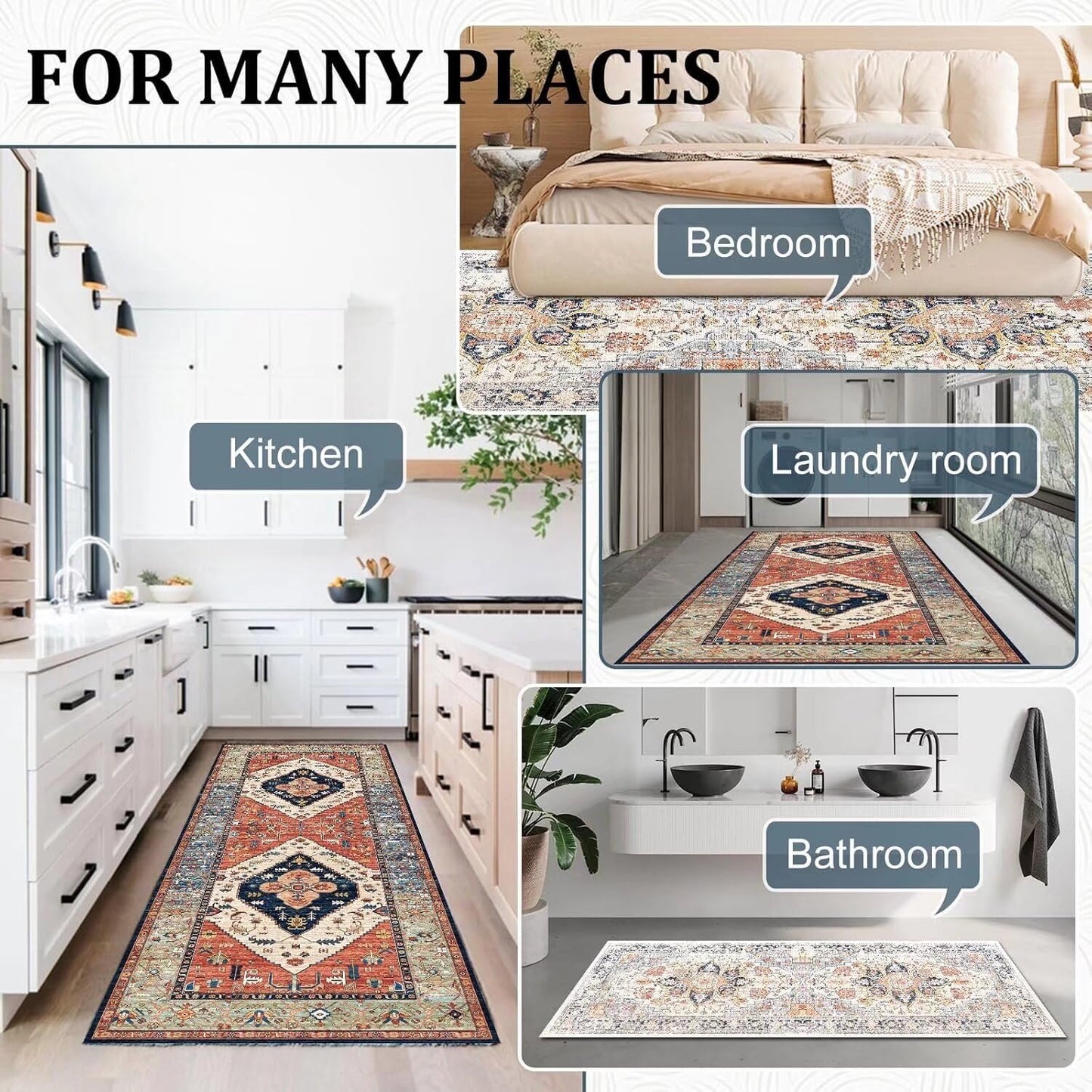 Grosrues Hallway Runner Rug 2'x10' - Washable Non-Slip Entryway Rug, Water Absorbent Indoor Carpet Mat for Kitchen, Laundry, Bedroom & Entrance Areas