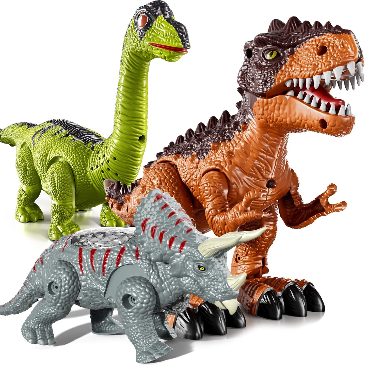 Lucky Doug 3 Pack Electric Realistic Dinosaur Toys with Simulated Sound ＆ Light for Boys Kids Aged 3 4 5 Years Old, Dinosaur Figures for Toddler Christmas and Birthday