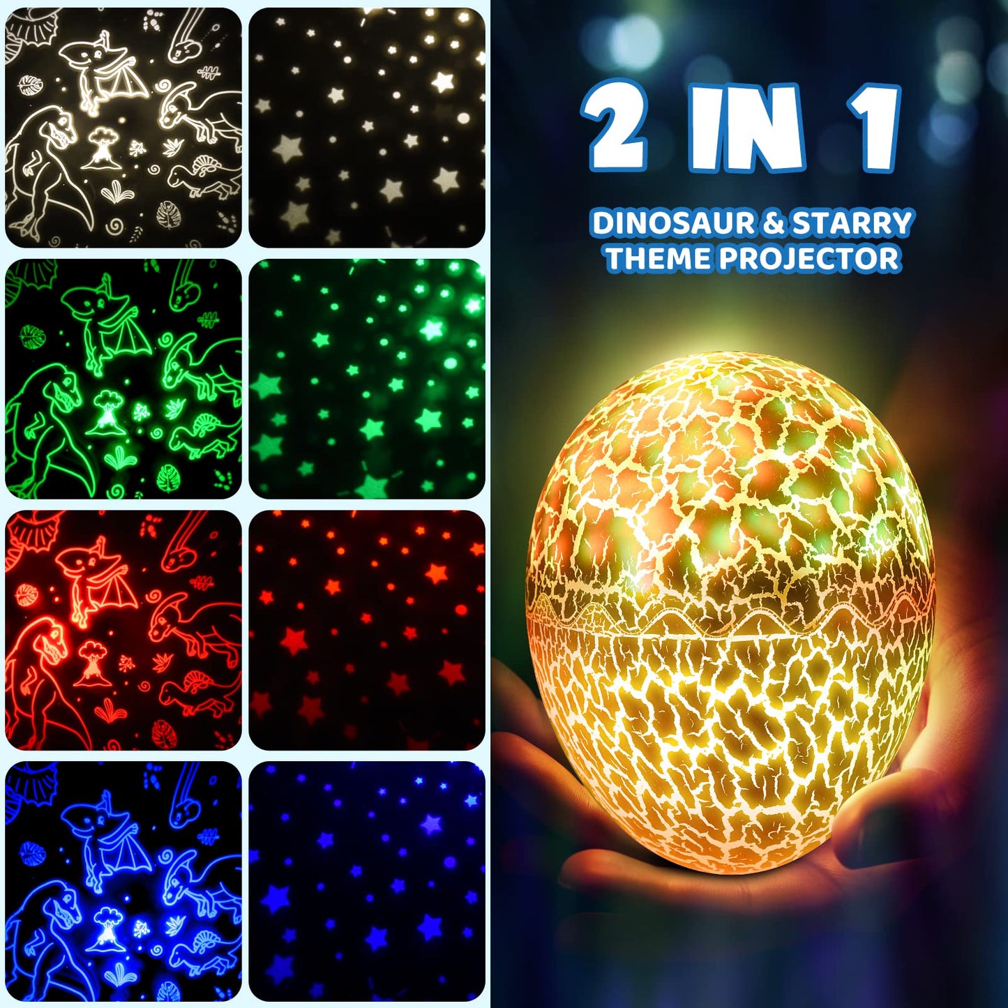 Dinosaur Egg Projector Night Light for Kids,Dinosaur Toys Sensory Toys for Autism,Birthday Gifts for Boys for 2 3 4 5 6 7 8+,Teens Adults Easter Gifts for Kids