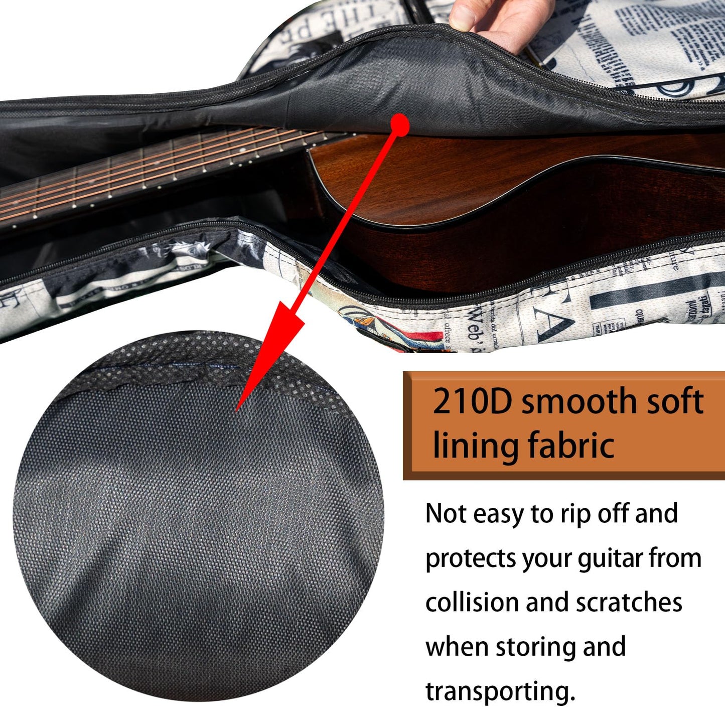 moosiker 40/41 Inch Acoustic Guitar Gig Bag 6mm Padding soft Guitar Case (40/41 inch Newspaper guitar bag)