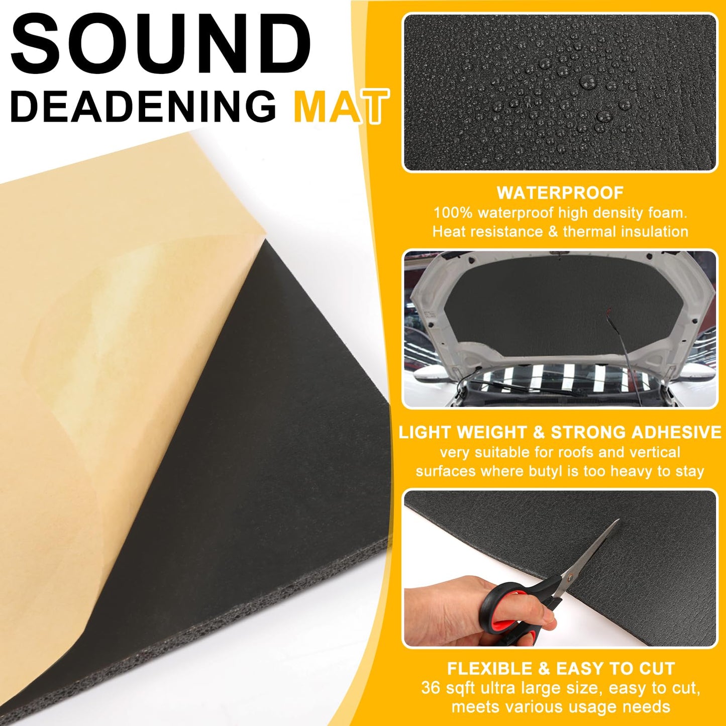 VOISEN Sound Deadener for Cars, 157 MIL (4 mm) 36 sqft Sound Deadening Mat,Car Sound Deadening Closed Cell Foam & Heat Insulation Mat - PE Foam Sound Deadener Material & Heat Barrier