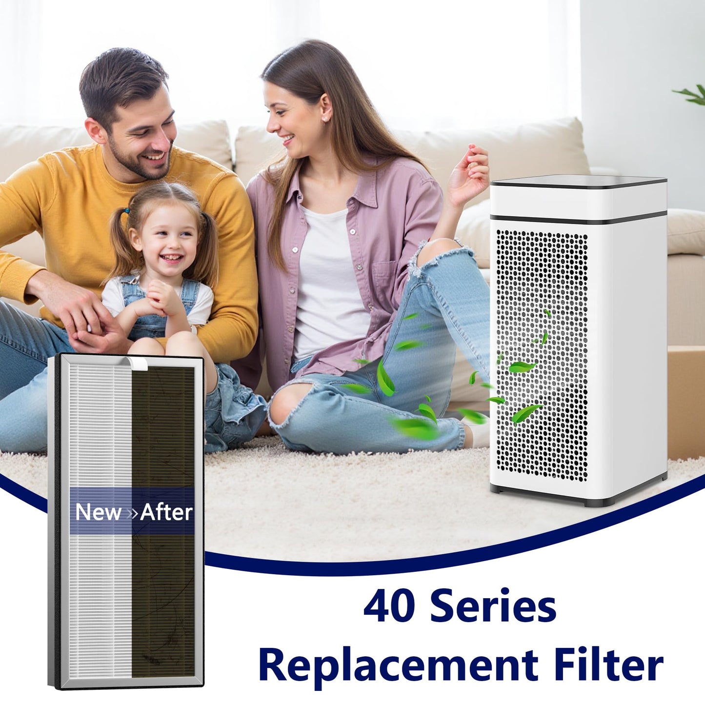 SAKEGDY MA-40 Replacement Filter Compatible with MA-40, MA-40A, MA-40B Purifier, 2 Pack 3-IN-1 Filter with H13 True HEPA, Fine Pre-filter and Activated Carbon Part# ME-40
