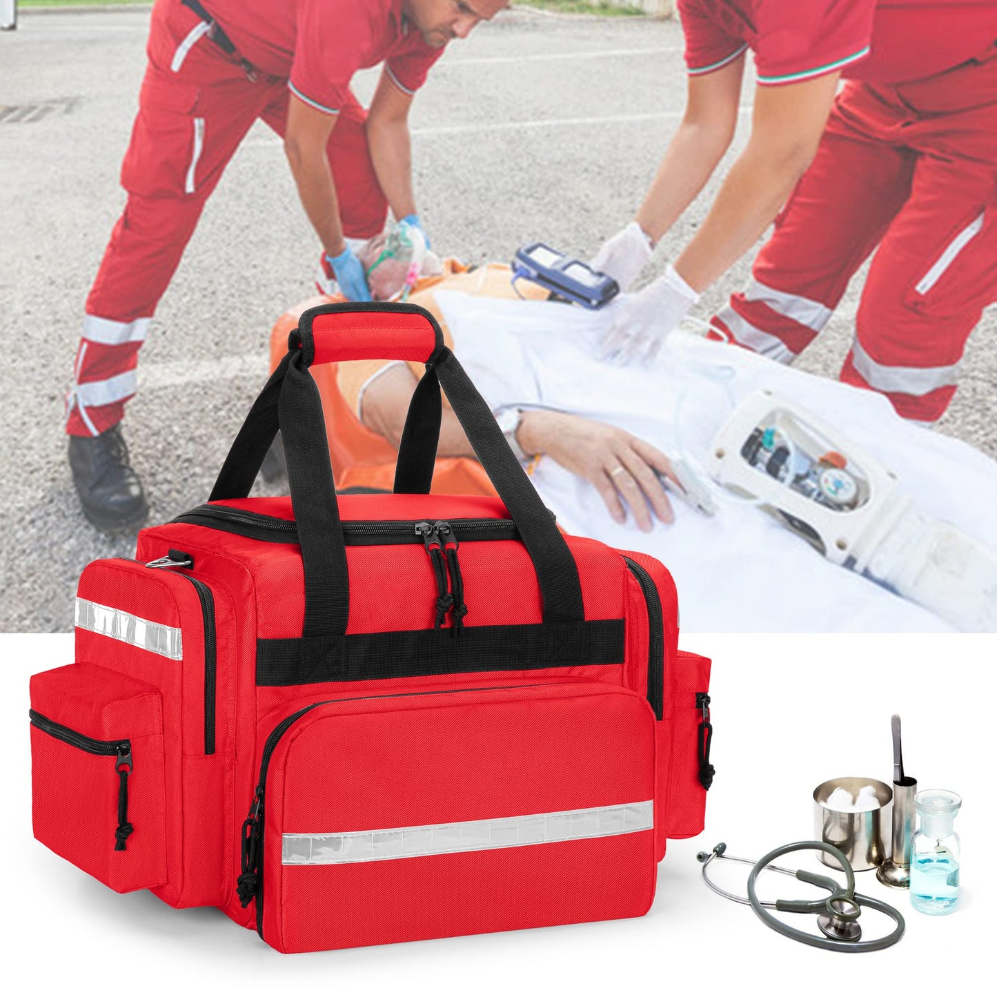 Damero Medical Trauma Bag, Medical Supplies Bag Empty with Detachable Dividers, Ideal for Nurse, Physical Therapists, Doctors, Red