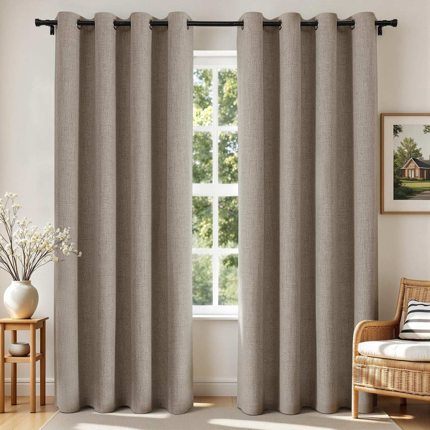 Joydeco Blackout Curtains 90 Inches Long 2 Panels Burg, Room Darkening Curtains for Bedroom, 100% Black Out Textured Thermal Drapes Privacy Protection 2 Panels Set(W52 x L90 Inch, Linen)