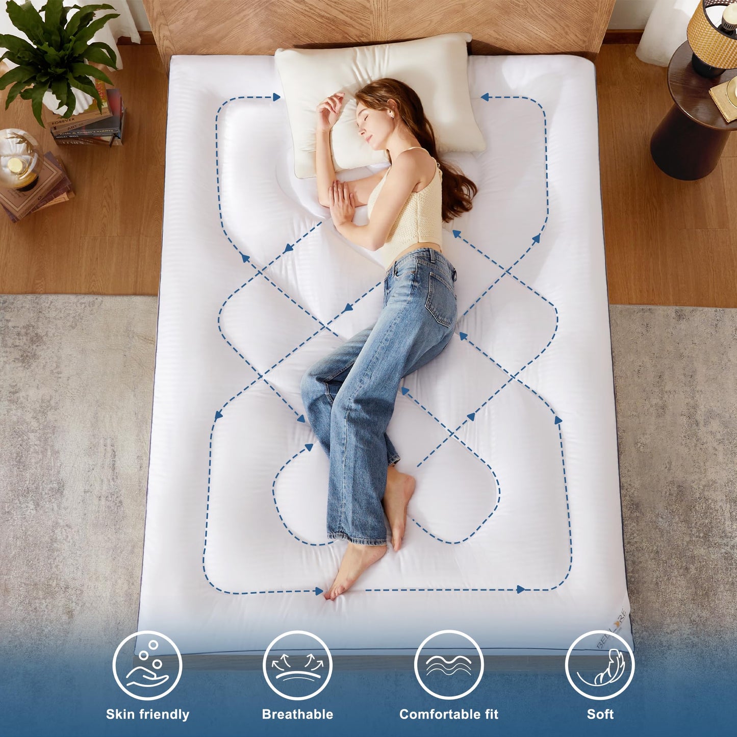 BEDLORE King Mattress Topper, Thick Pillow Top Pad for Back Pain Relief, Soft Comfortable Mattress Cover with Deep Pockets 6-18 Inch