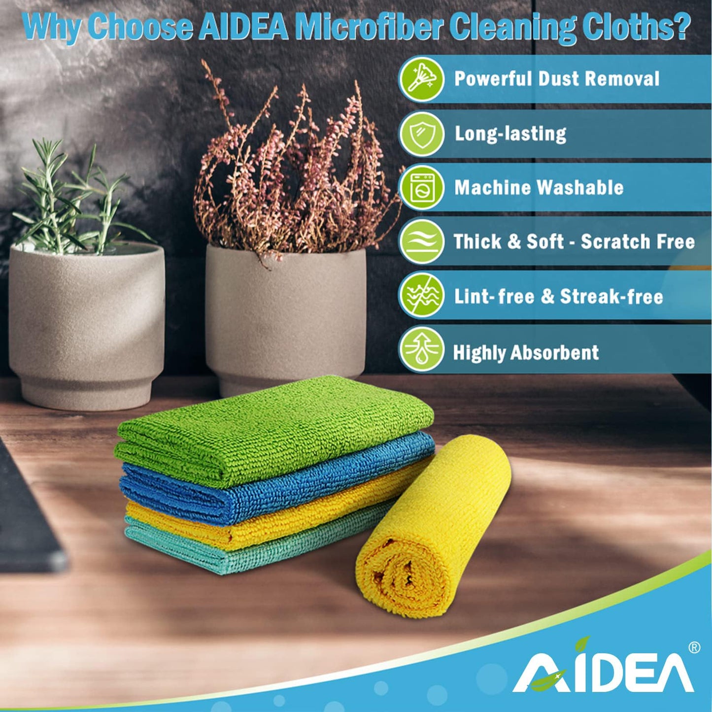 AIDEA Microfiber Cleaning Cloths-100PK, All-Purpose Soft Absorbent Rags for Cleaning, Lint-Free Dusting Cloth, Microfiber Kitchen Cloths, Towels for Car, House, Window(12in.x 12in.)