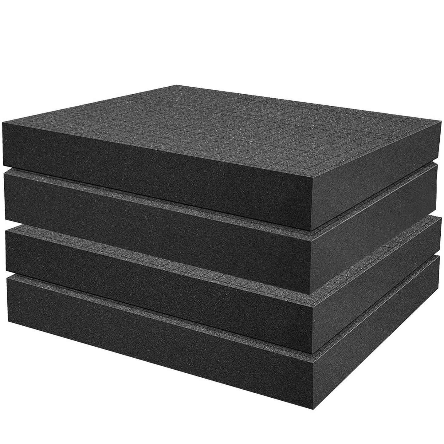 4PCS Pick and Pluck Foam, 16 x 12 x 2 Inch Square Foam Cube, Black Cushion Pick Apart Foams Insert for Board Game Box Cases Storage Drawer, Tool Box Foams