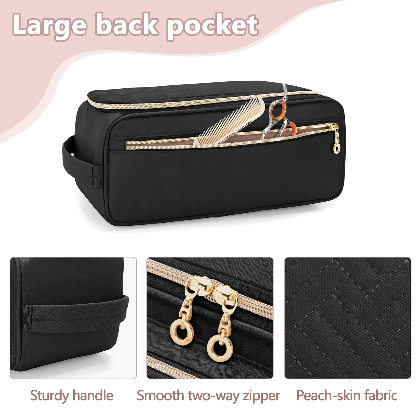 YARWO Upgraded Hair Tools Travel Bag with Heat Resistant Mat for Straightener, Curling/Flat Iron, Blow Out Brush/Curler, 2 in 1 Hot Hair Styling Tool Organizer with Pockets for Hair Accessories, Black