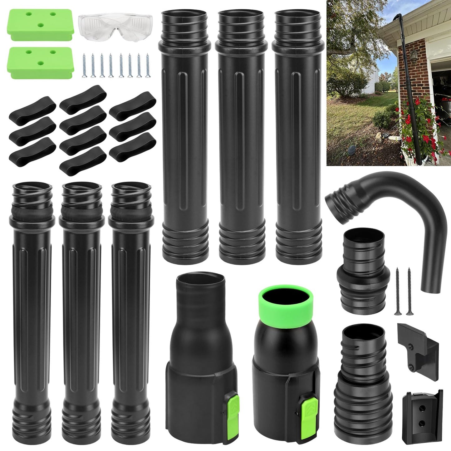 AMTHKNO AGC1000 Gutter Cleaning Attachment Kit/Leaf Blower Tools Mounting Bracket Kit for EGO 530CFM / 580CFM / 575CFM / 650CFM/ 615CFM/LBX6000 Leaf Blowers/Overall Length 9 feet - Black