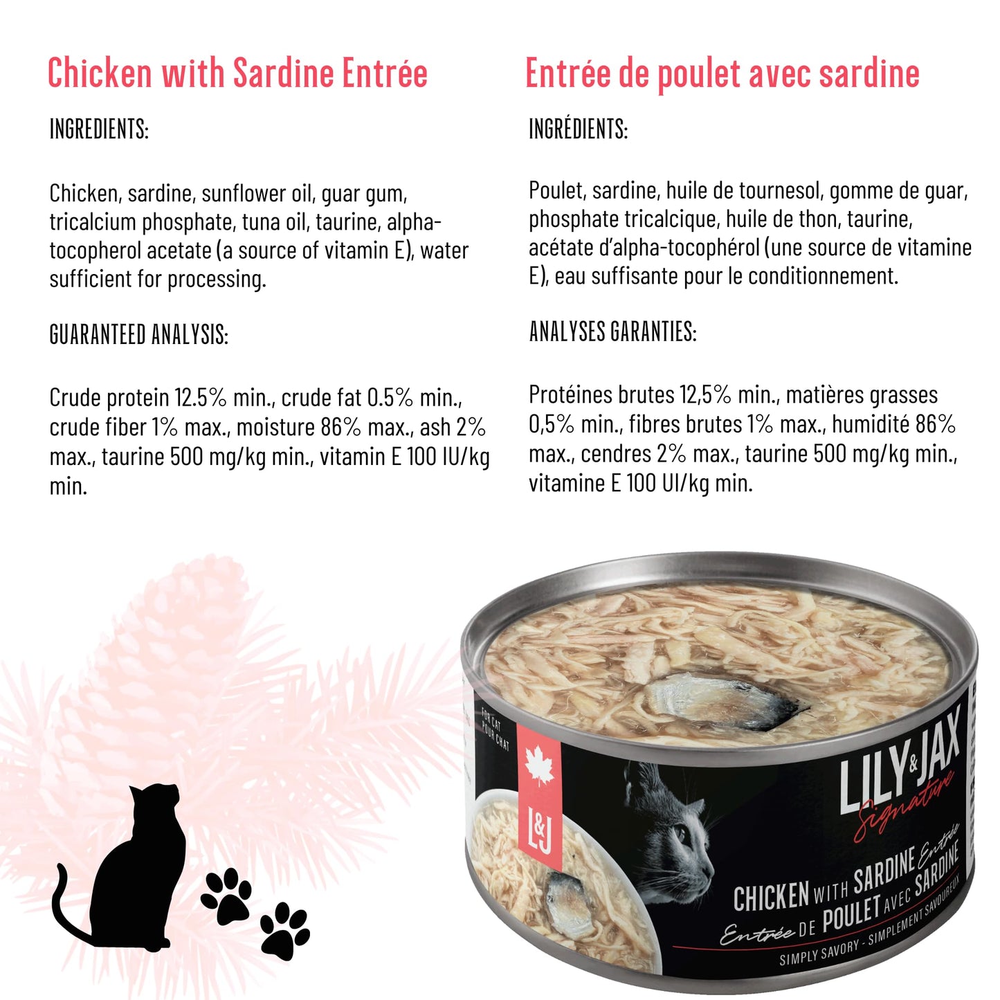 Chicken with Sardine - Premium Canned Cat Wet Food - Cat All Ages by Lily & Jax (Pack of 24 x 85g)