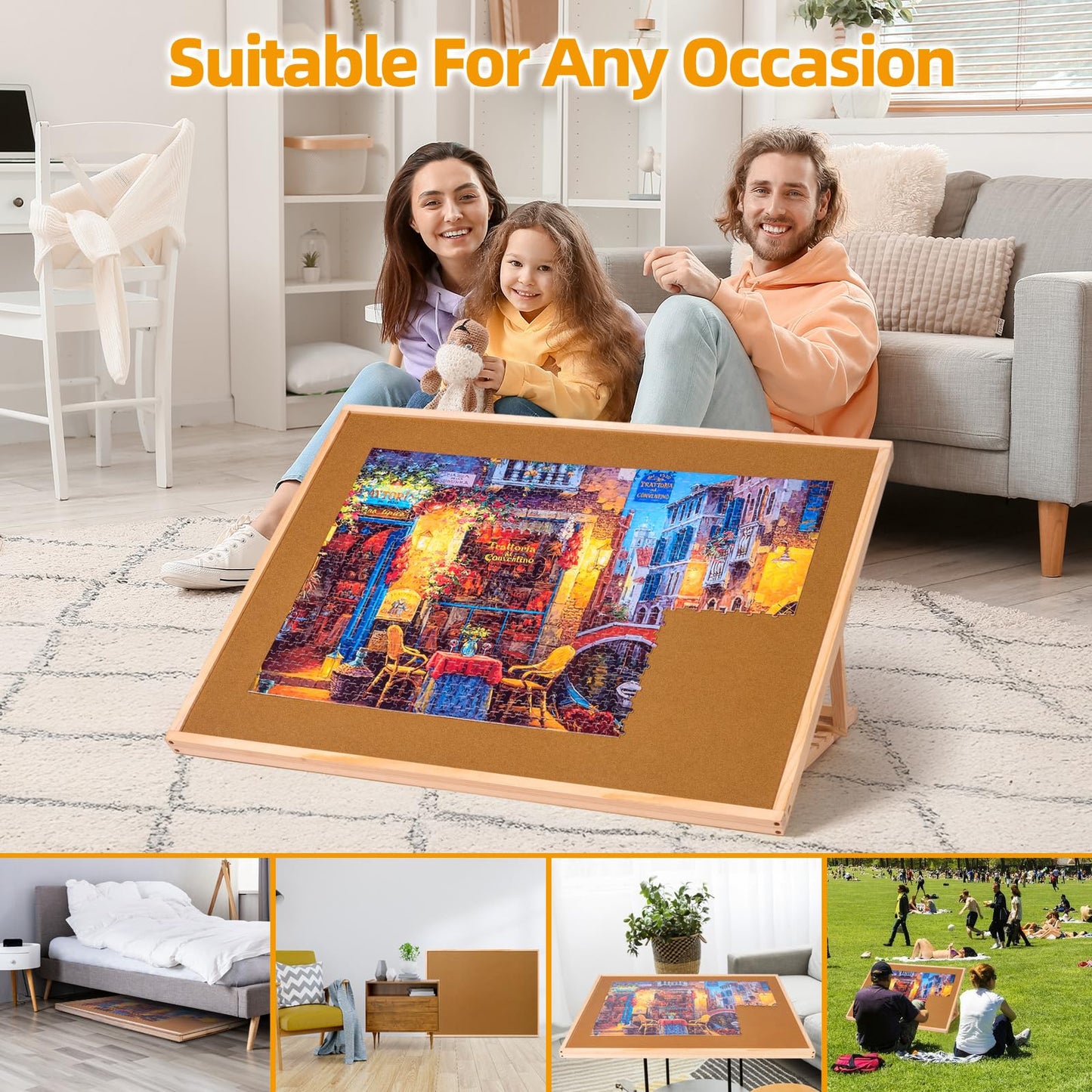 Pulchra 1000PCS Wooden Jigsaw Puzzle Board with Adjustable Bracket Portable Puzzle Table | Puzzle Organizer Boards Storage Accessories for Adults Children Kids