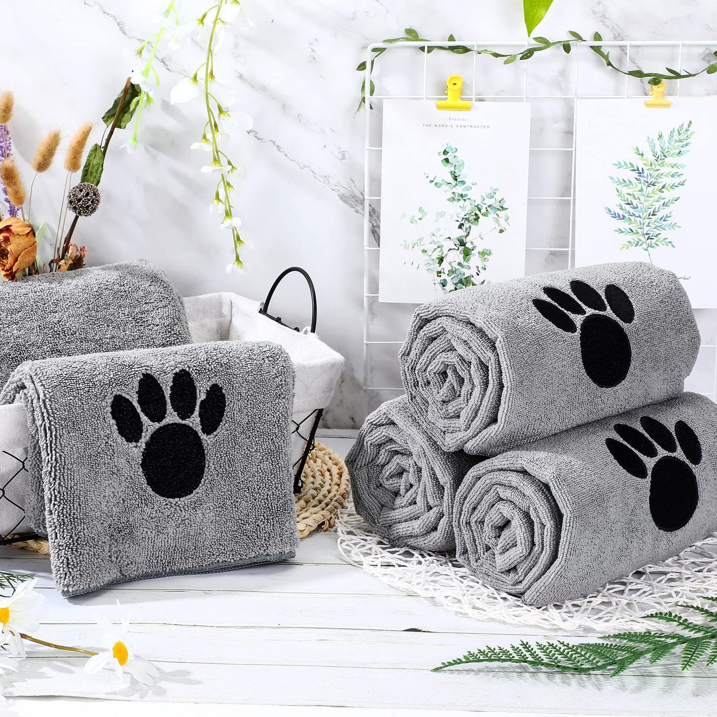 Chumia 4 Pack Dog Towels for Drying Pet Grooming Absorbent Dogs Soft Microfiber Quick Drying Winter Large Medium Small Puppy Bath Towels for Kitten Cats Pets(40 x 24 Inch,Gray)