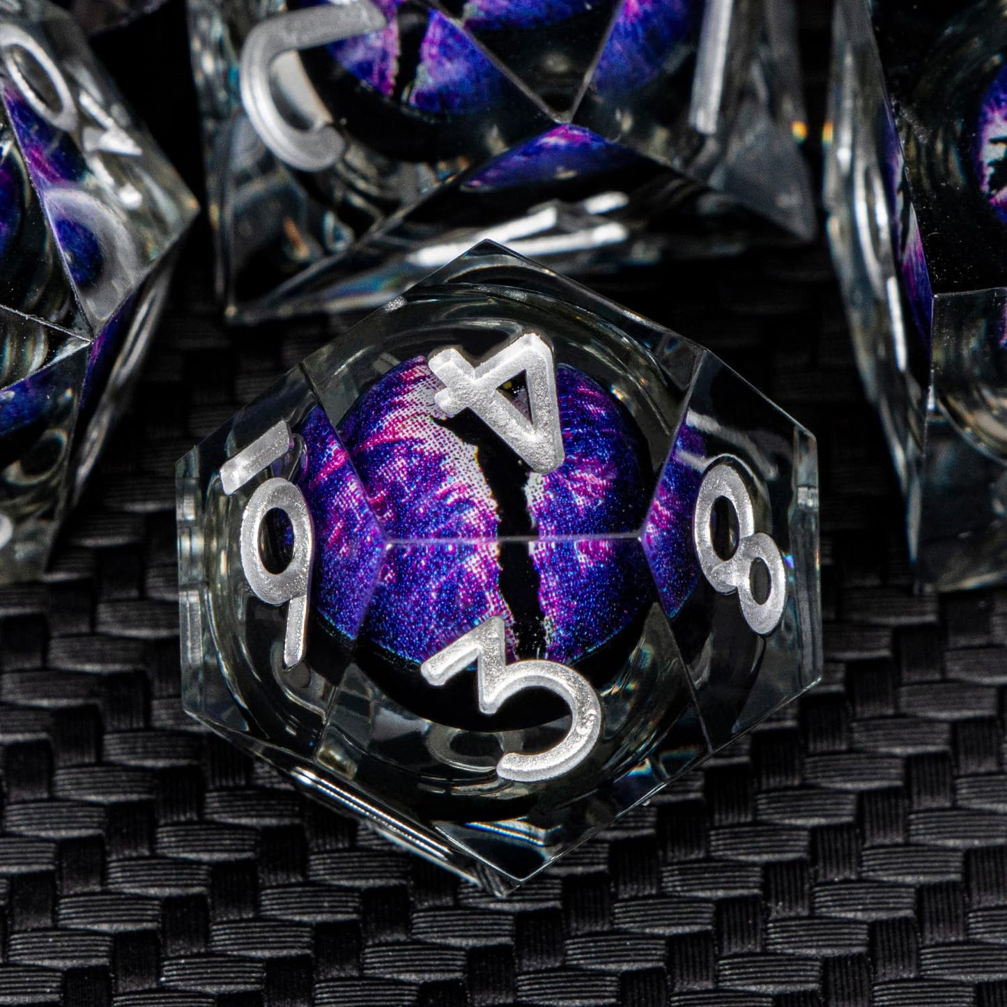 ARUOHHA DND Resin Dice Dragons Eye Dice Liquid Core Purple Sharp Edged Dice Set with Gift Box, Dungeons Polyhedral D and D Dice Set Compatible with D&D Role Playing Game D20 D12 D10 D8 D6