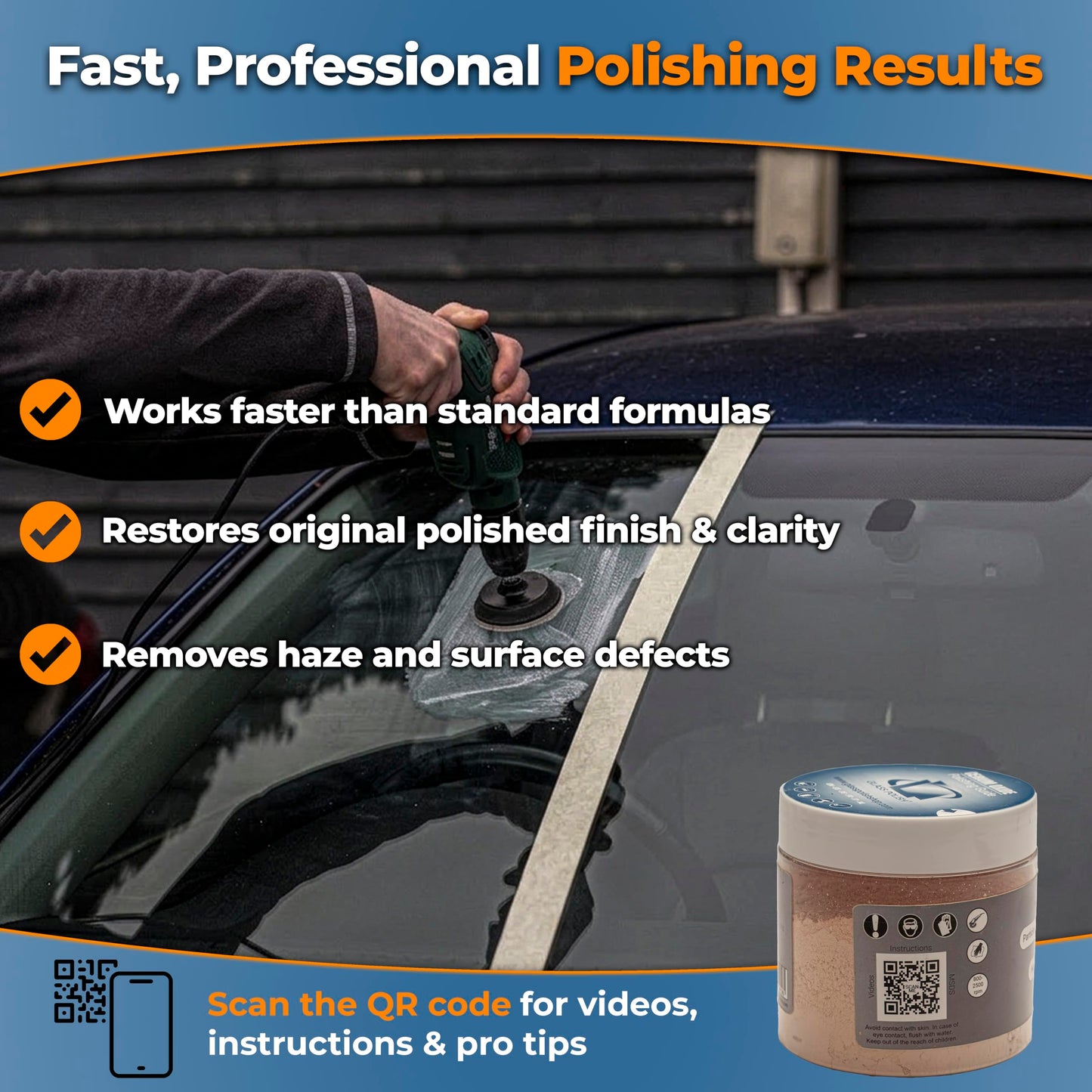 GLASS POLISH PRO Cerium Oxide Glass Polishing Powder – 250g (8.8oz) High-Grade 85% Pure Suspension-Treated Formula, 3.5 Micron for Glass Scratch Removal, Windshield Polishing and Restoration