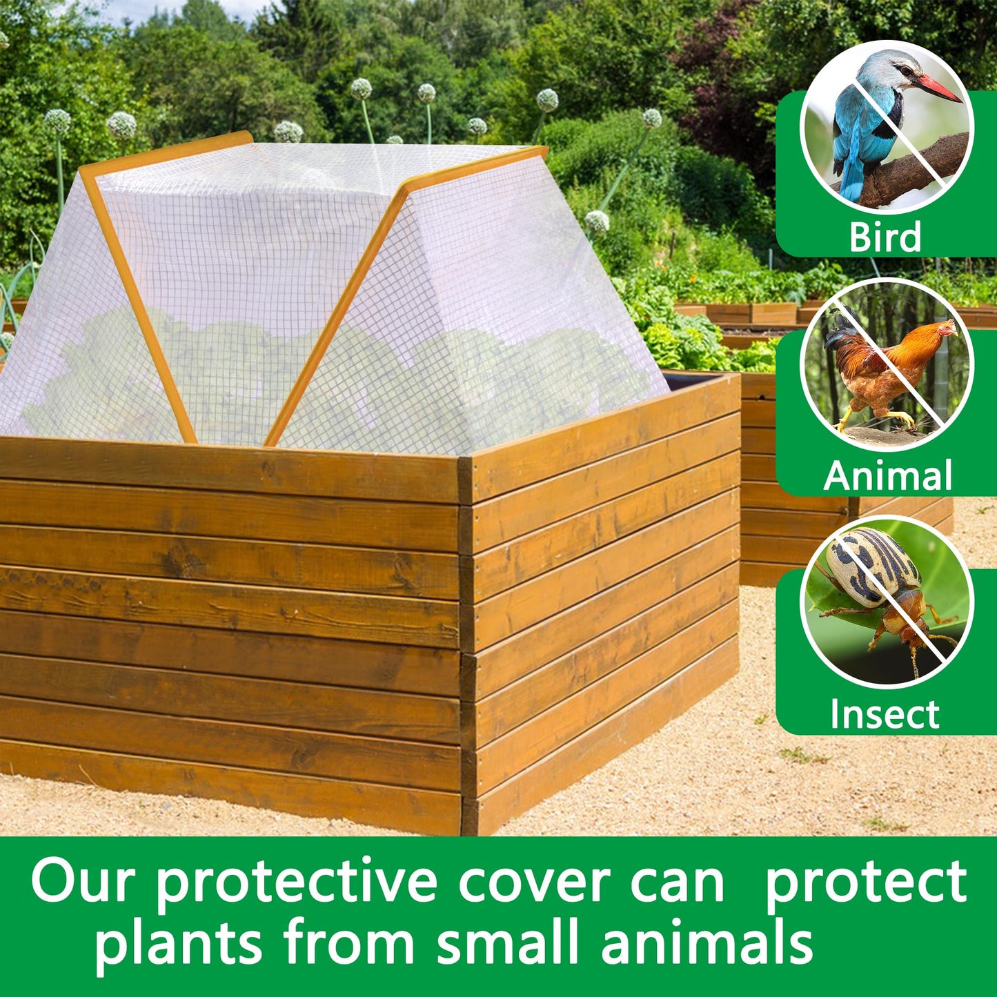 2 Pcs Foldable Garden Row Accelerator Plants Cover - 32" X 13" X 14"Garden Covers for Raised Beds - PVC Plant Net Cage Guard Greenhouse Cover with Ground Nails for Vegetables Fruits Seedlings Flowers