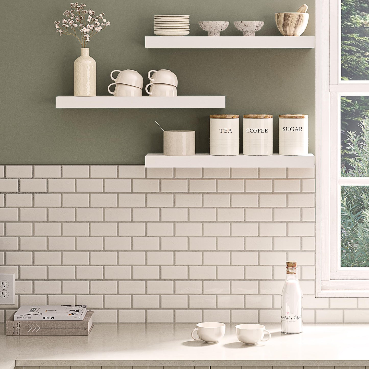 Ballucci Floating Shelves for Wall, 24" Wood Wall Shelf Set of 3, Invisible Brackets Floating Shelf for Wall Decor Living Room, Bathroom, Bedroom, Kitchen, 6" Depth, White