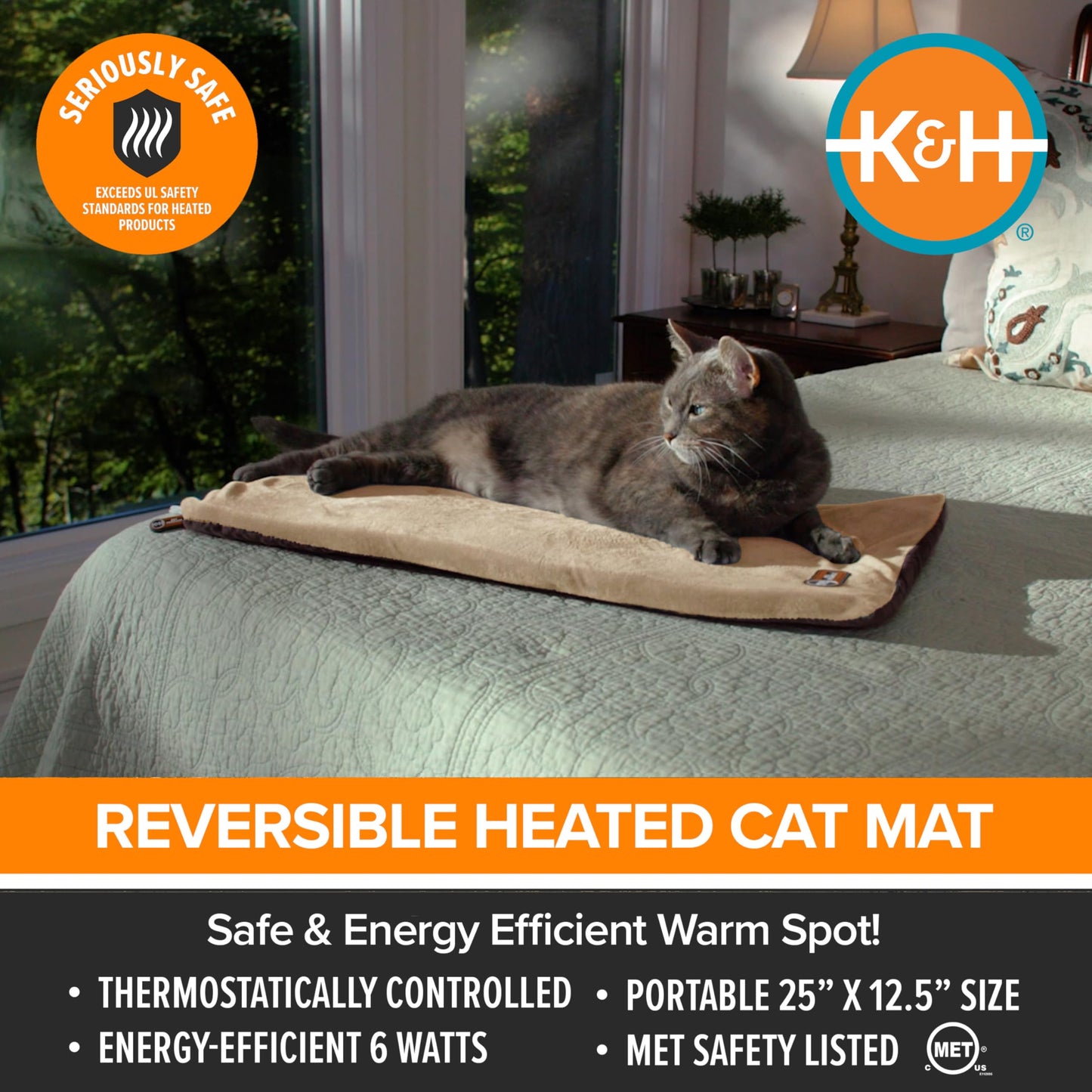 K&H Manufacturing Thermo-Kitty Mat 12.5-Inch x 25-Inch, 6-Watts, Mocha