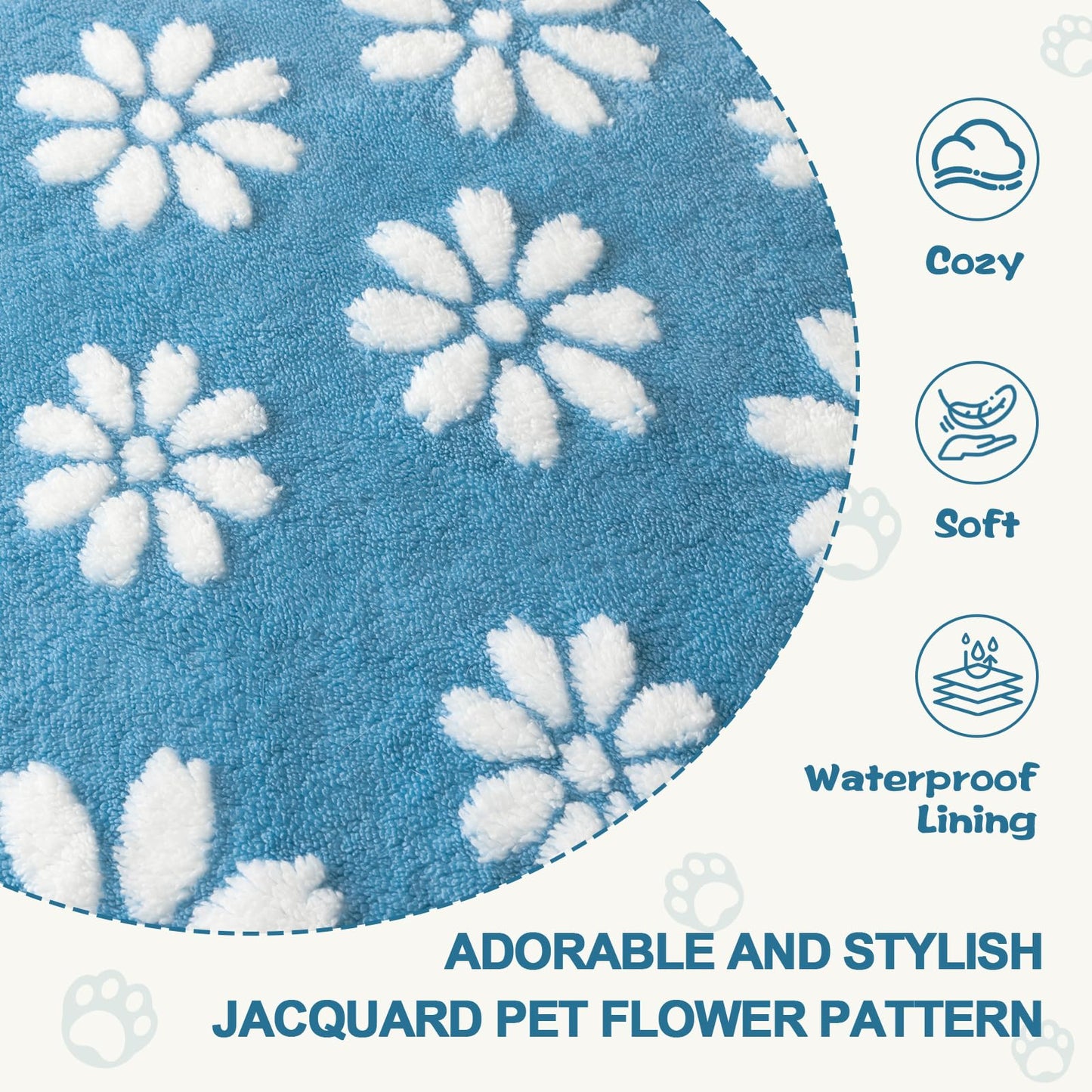 Yaning Waterproof Blanket for Dog Cat or Adult, Cute 3D Textured Flower Dog Blanket for Bed Couch Sofa, Soft Liquid Pee Proof Pet Furniture Protector, 60"x80", Blue