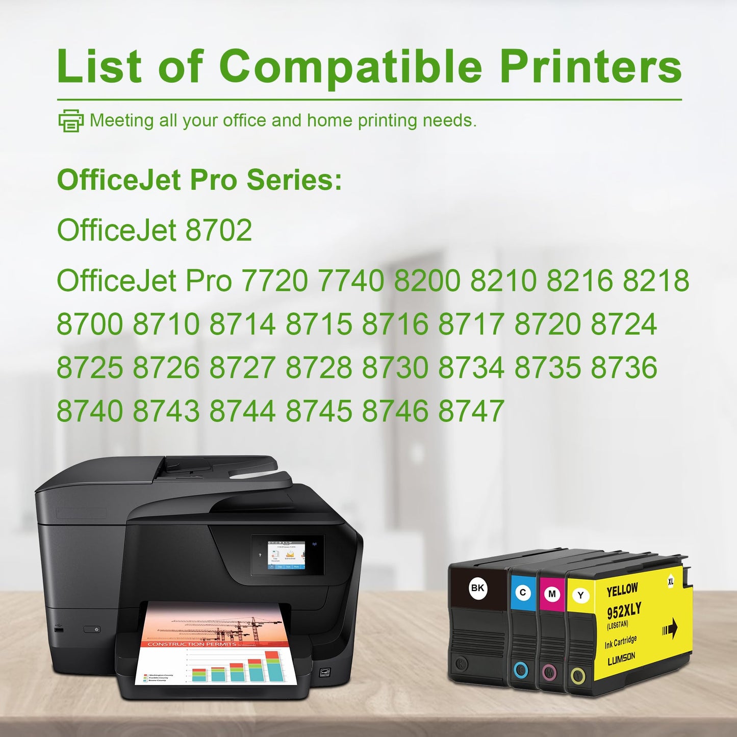 952XL Ink Cartridges Replacement for HP 952 XL 952 Ink Works for Office Jet 8710 7740 8720 8210 8715 8702 7720 8730 8740 8216 8725 8700 Printer (4 Pack, 1BK/1C/1M/1Y)