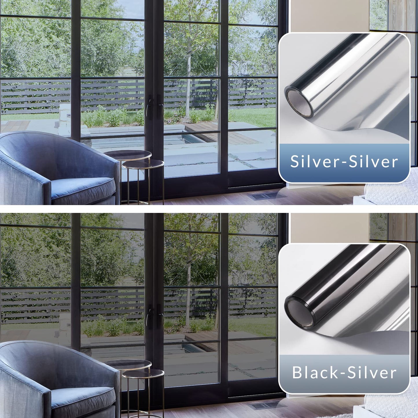 rabbitgoo One Way Window Film Daytime Privacy Window Tint Film for Home and Office, Static Cling Heat Control Anti UV Sun Blocking Reflective Mirror Vinyl, 60x200cm, 23.6"x78.7", Black Silver