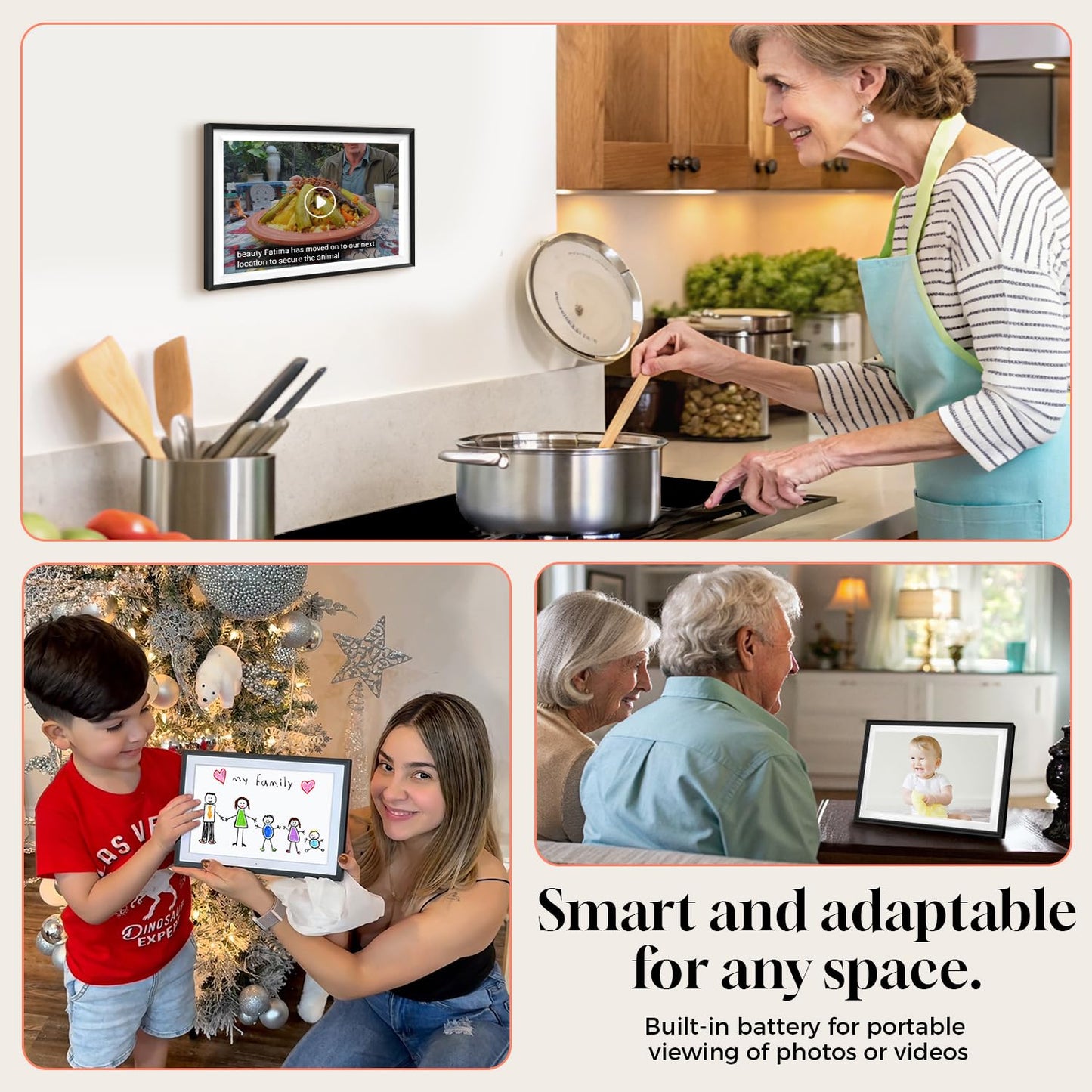 10.1" Digital Google Calendar:Chore Chart and Planner for Family Schedules|Picture Frame with Anti-Glare Touchscreen|Wall-Mount or Desktop|Google Voice Assistant,Home Hub,App Store|Li-Battery&Speakers