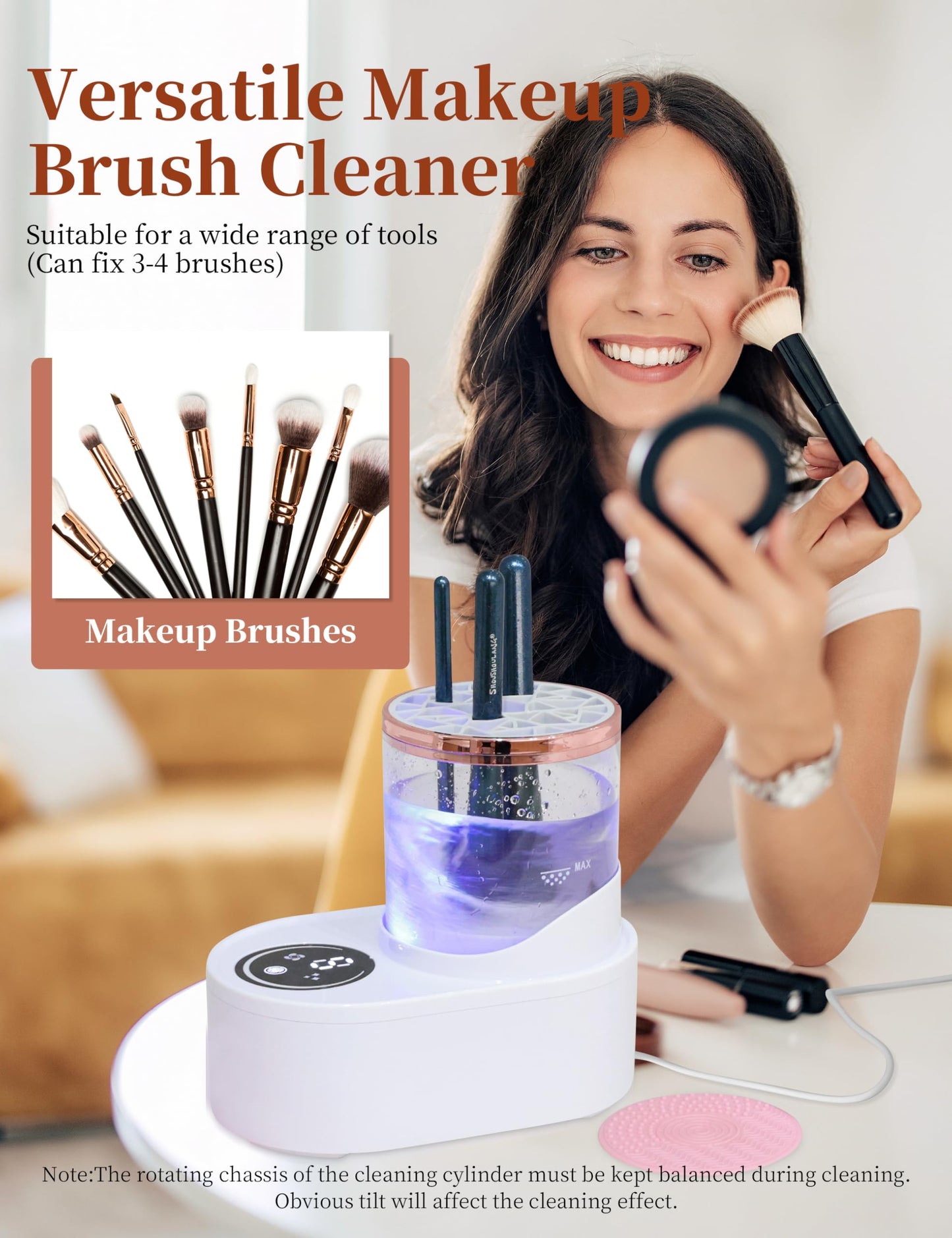 2-in-1 Electric Makeup Brush Cleaner Machine-Makeup Brush Cleaner Portable Automatic USB Cosmetic Brushes Cleaner Tool for All Size Beauty Makeup Brush Set,Contour, Eyeshadow, Blush Brush