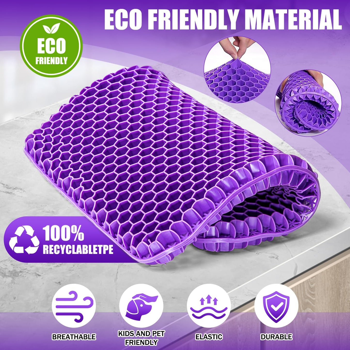 Gel Seat Cushions for Long Sitting, Double Thick Seat Cushion Breathable Honeycomb Design Absorbs Pressure Points, Gel Cushion for Office Chair, Home, Car, Wheelchair