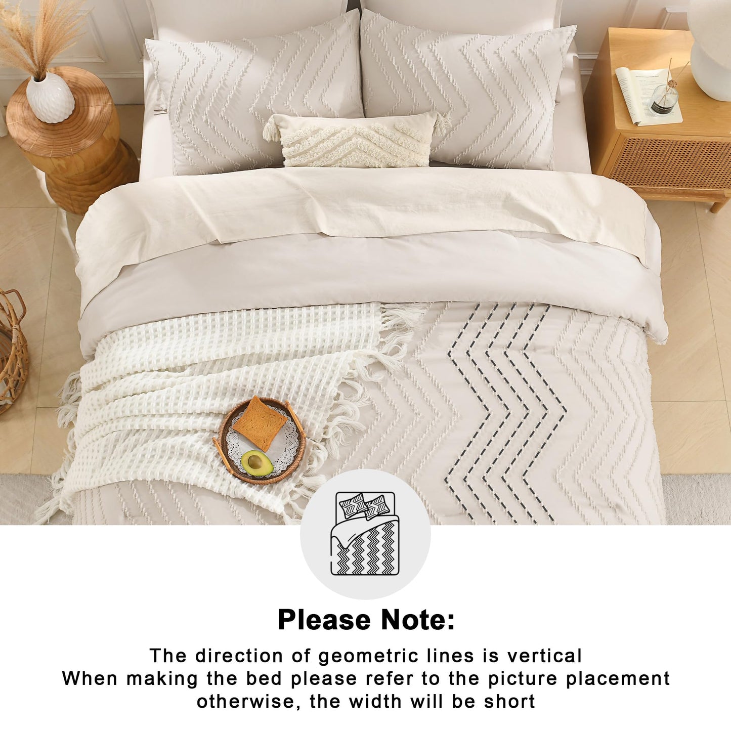 Andency Comforter Full Size Set, Beige Boho Cream Soft Warm Tufted Neutral Bedding Comforter Sets for Full Size Bed, 3 Pieces Aesthetic Chevron Farmhouse Cute Bohemian Textured Bedding Set