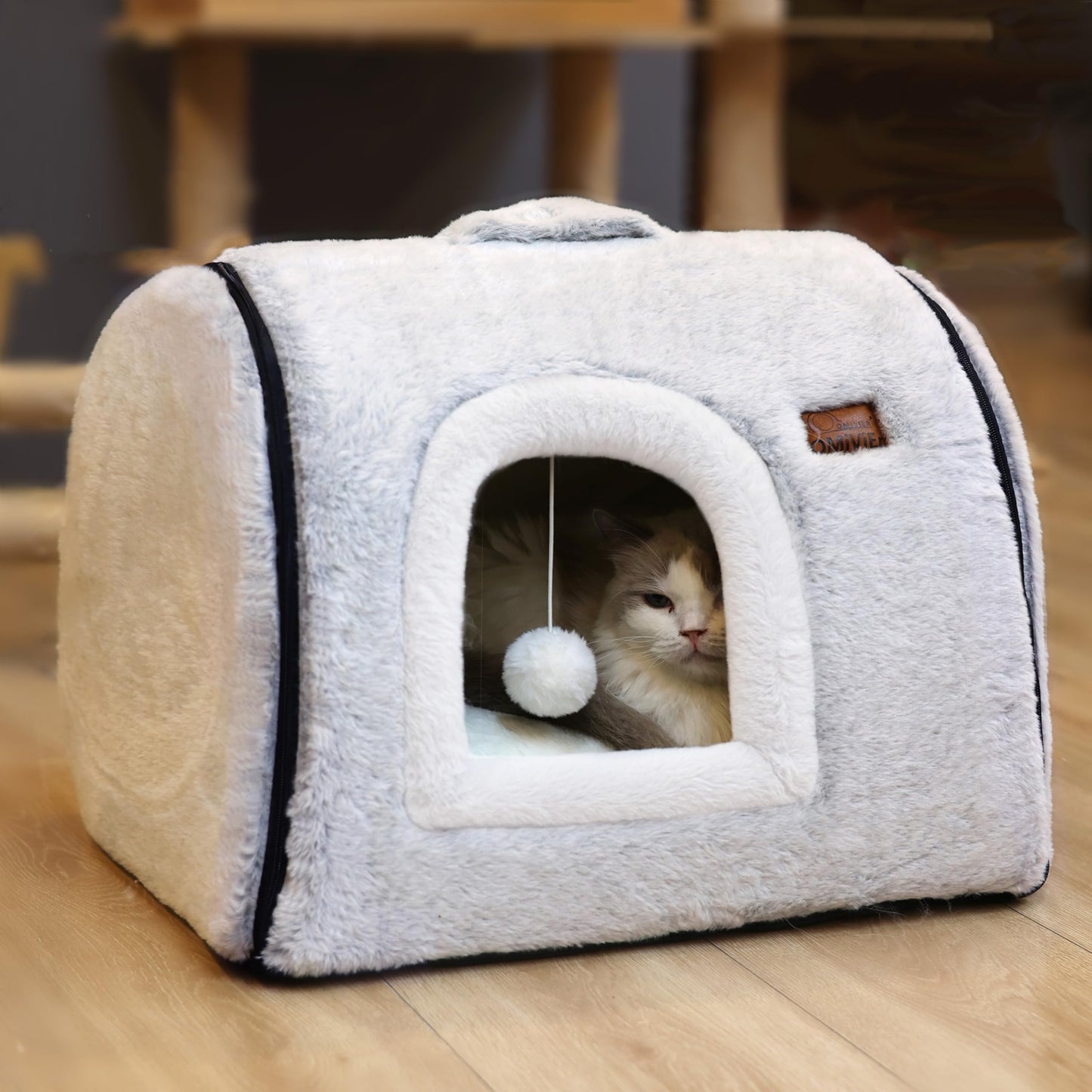 cat beds for Indoor Cats,Soft and Comfortable,Cute cat House,with Removable Washable Cushioned Pillow,Enclosed cat Bed,Kitty pet hut、Hideaway,Small Dog Tent (Gray, L:(20.4"×15.5"×15"))