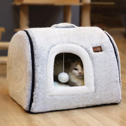 cat beds for Indoor Cats,Soft and Comfortable,Cute cat House,with Removable Washable Cushioned Pillow,Enclosed cat Bed,Kitty pet hut、Hideaway,Small Dog Tent (Gray, L:(20.4"×15.5"×15"))