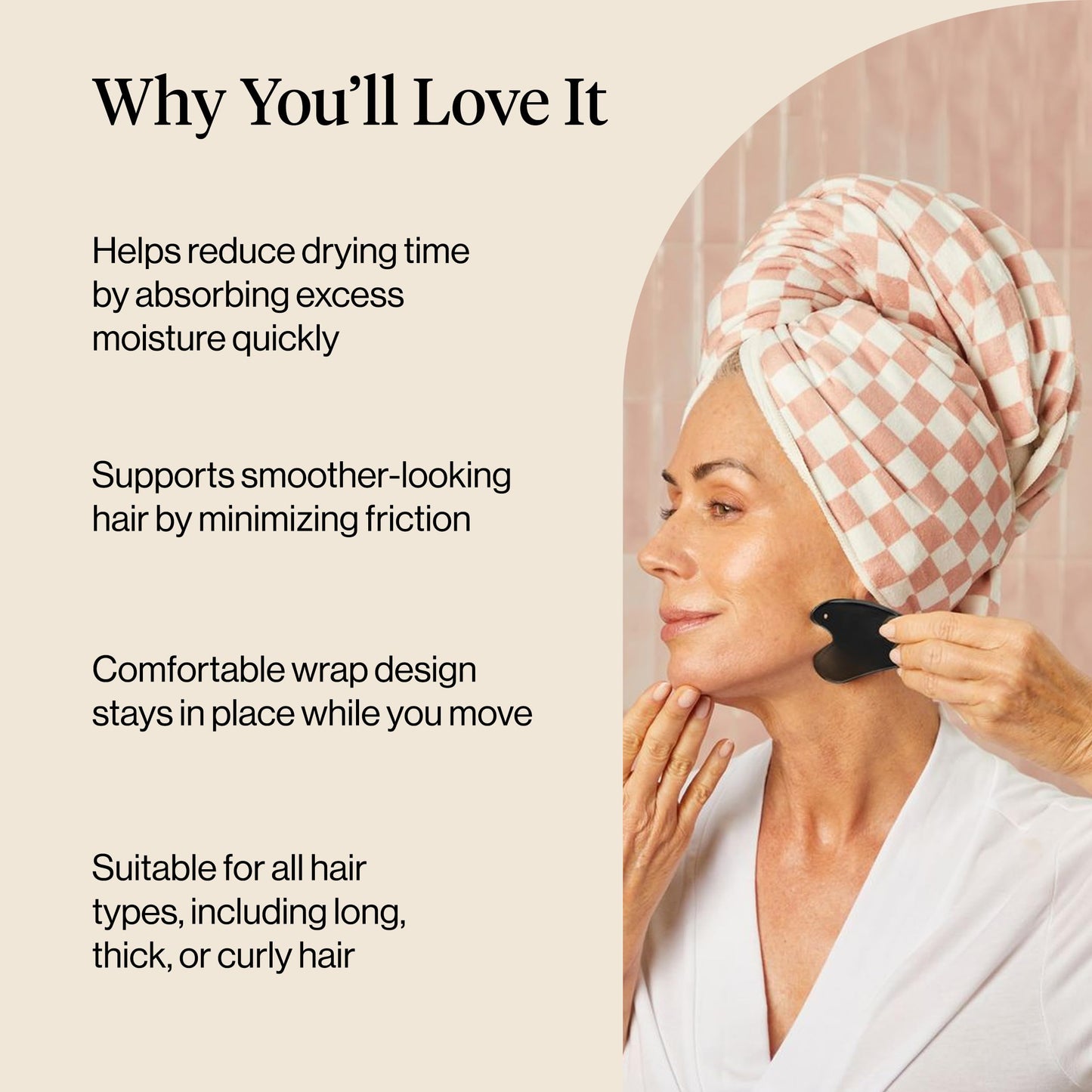 Kitsch XL Microfiber Hair Towel Wrap for Women – Ultra Absorbent Microfiber Towel for Wet, Curly, Long or Short Hair – Quick Dry, Anti-Frizz Hair Wrap – Terracotta Checkered, 40x24 inches